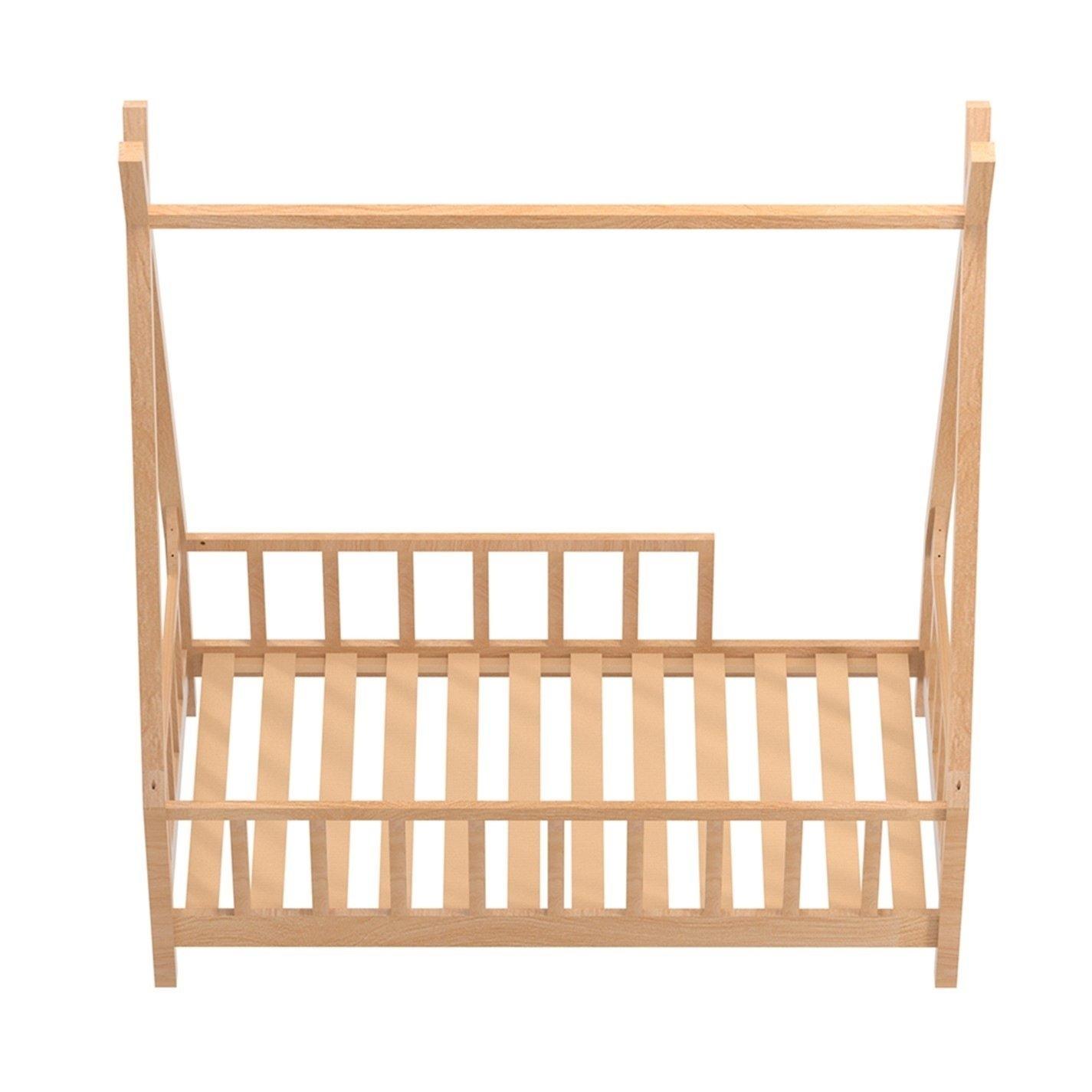Brown - Kabinet UK - Kids Premium Wood House Bed Frame with Fence - 6