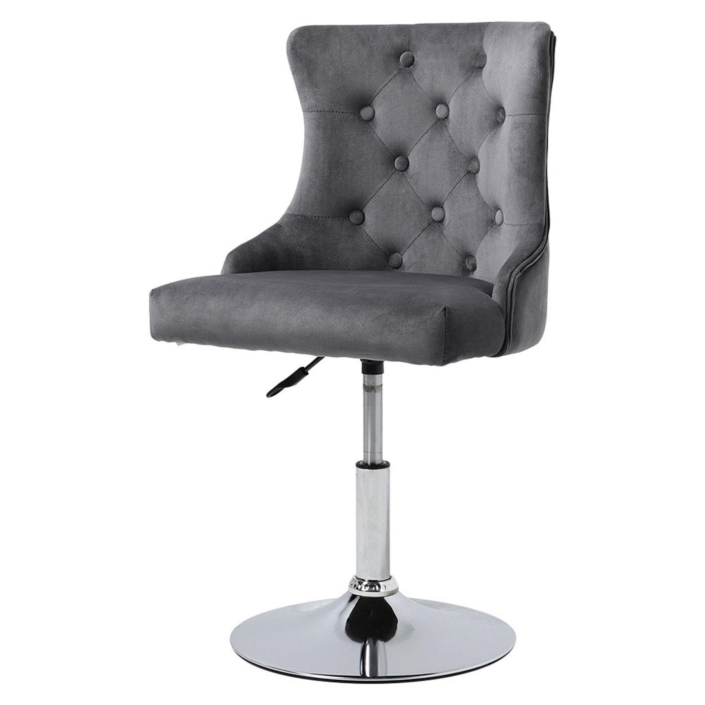 Grey - Kabinet UK - One Modern Velvet Bar Stool with Silver Base - 3
