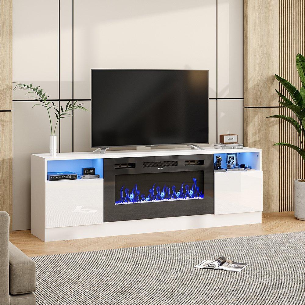 White - Kabinet UK - Recessed Electric Fireplace TV Stand - 1
