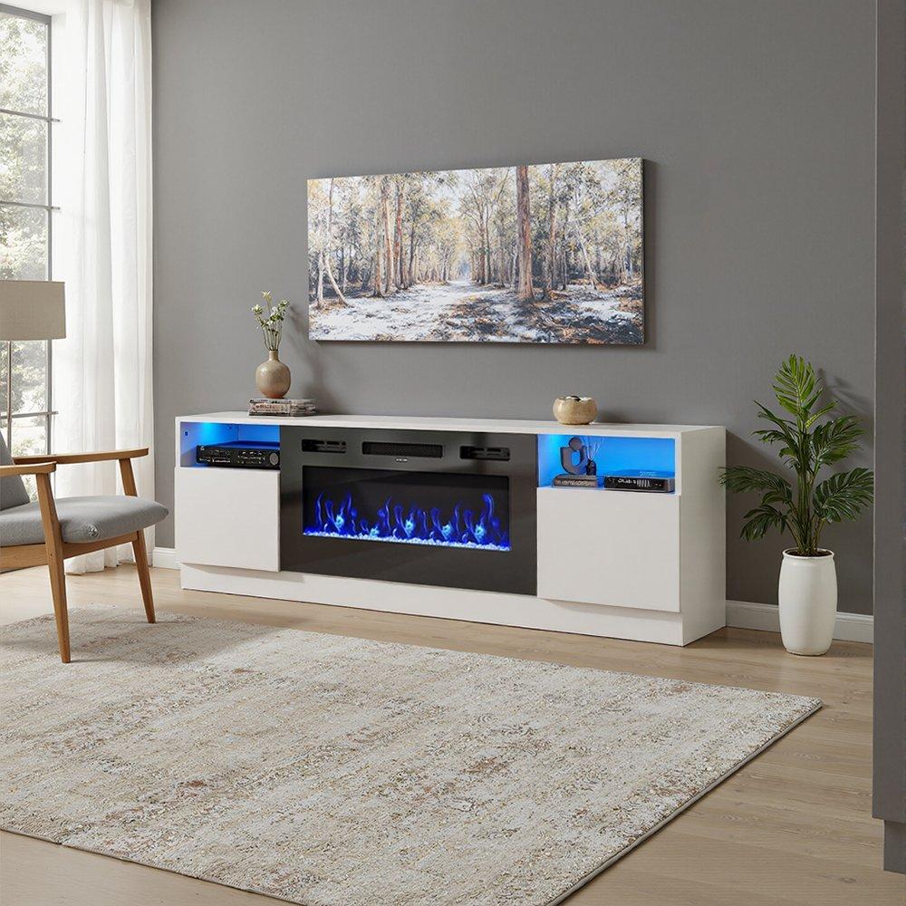 White - Kabinet UK - Recessed Electric Fireplace TV Stand - 2