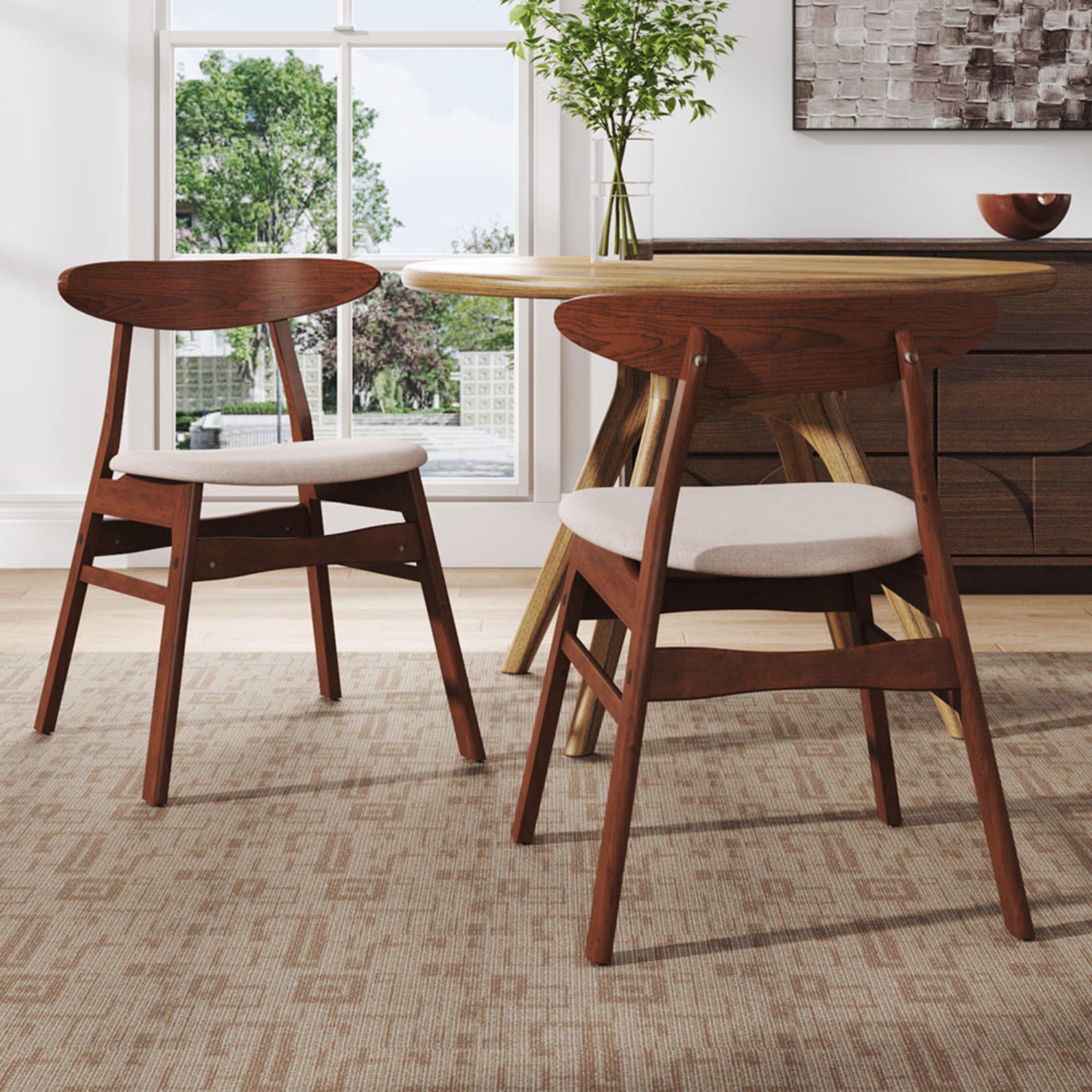 Beige Brown - Kabinet UK - Wooden Frame Linen Chair for Dining Room - 1