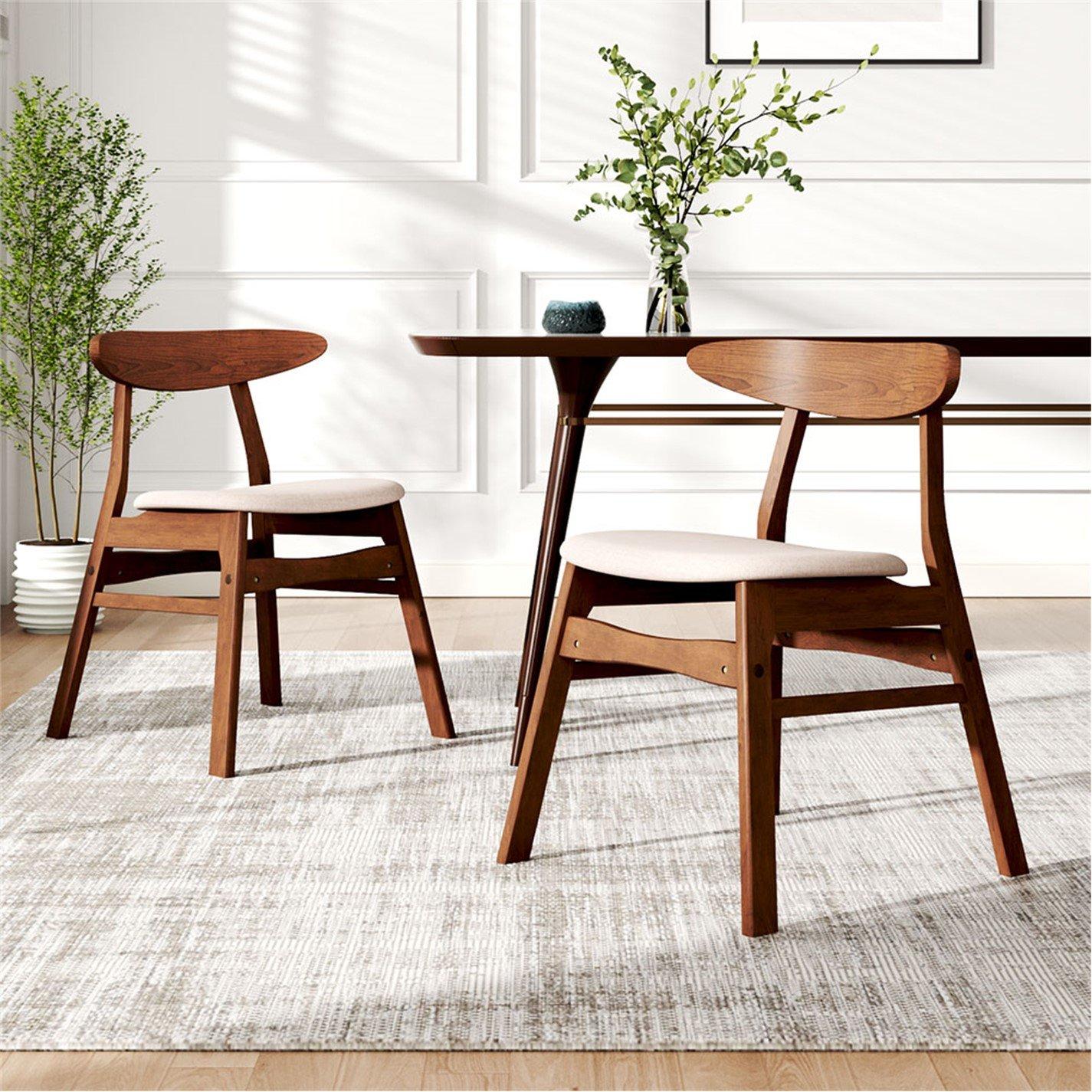 Beige Brown - Kabinet UK - Wooden Frame Linen Chair for Dining Room - 2