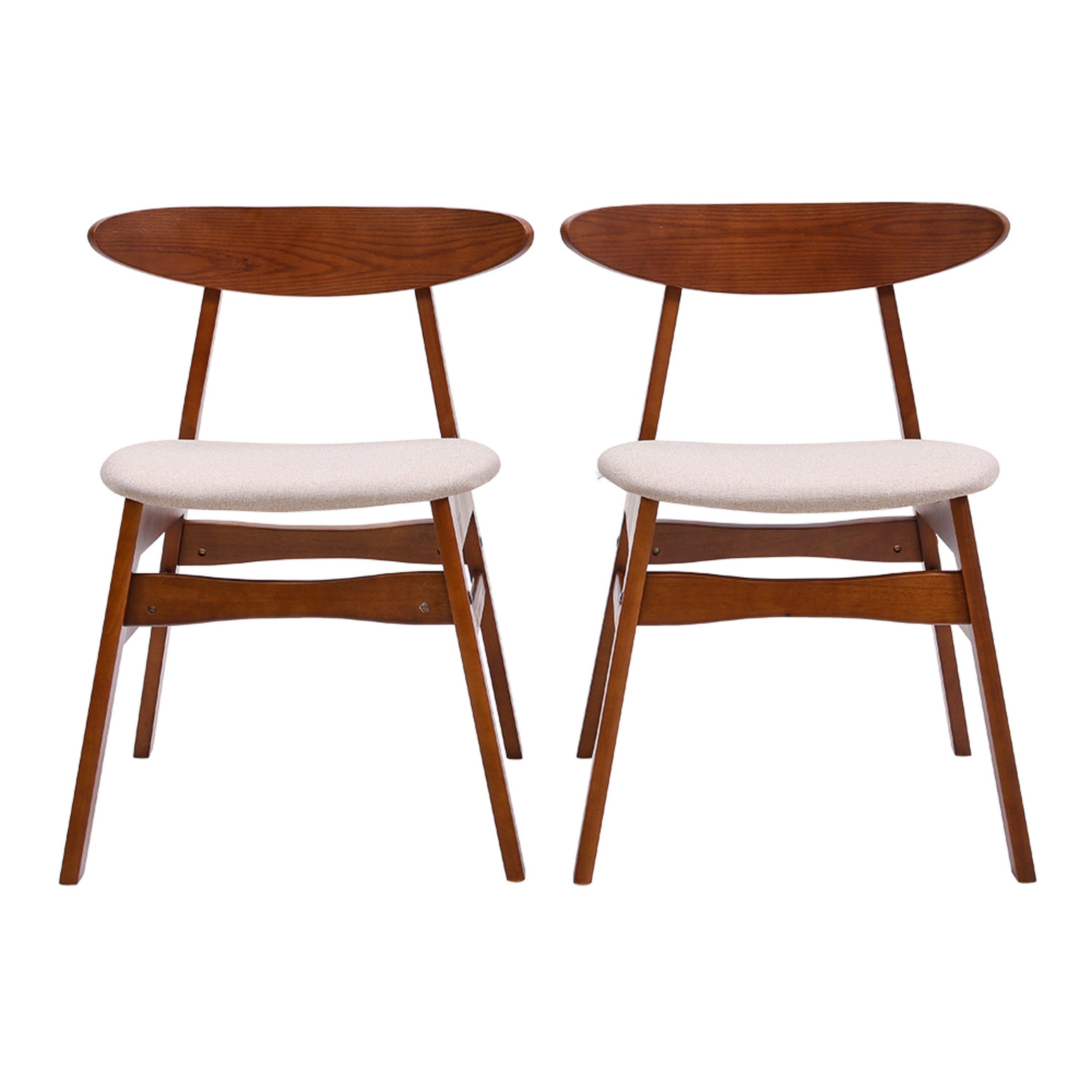 Beige Brown - Kabinet UK - Wooden Frame Linen Chair for Dining Room - 3