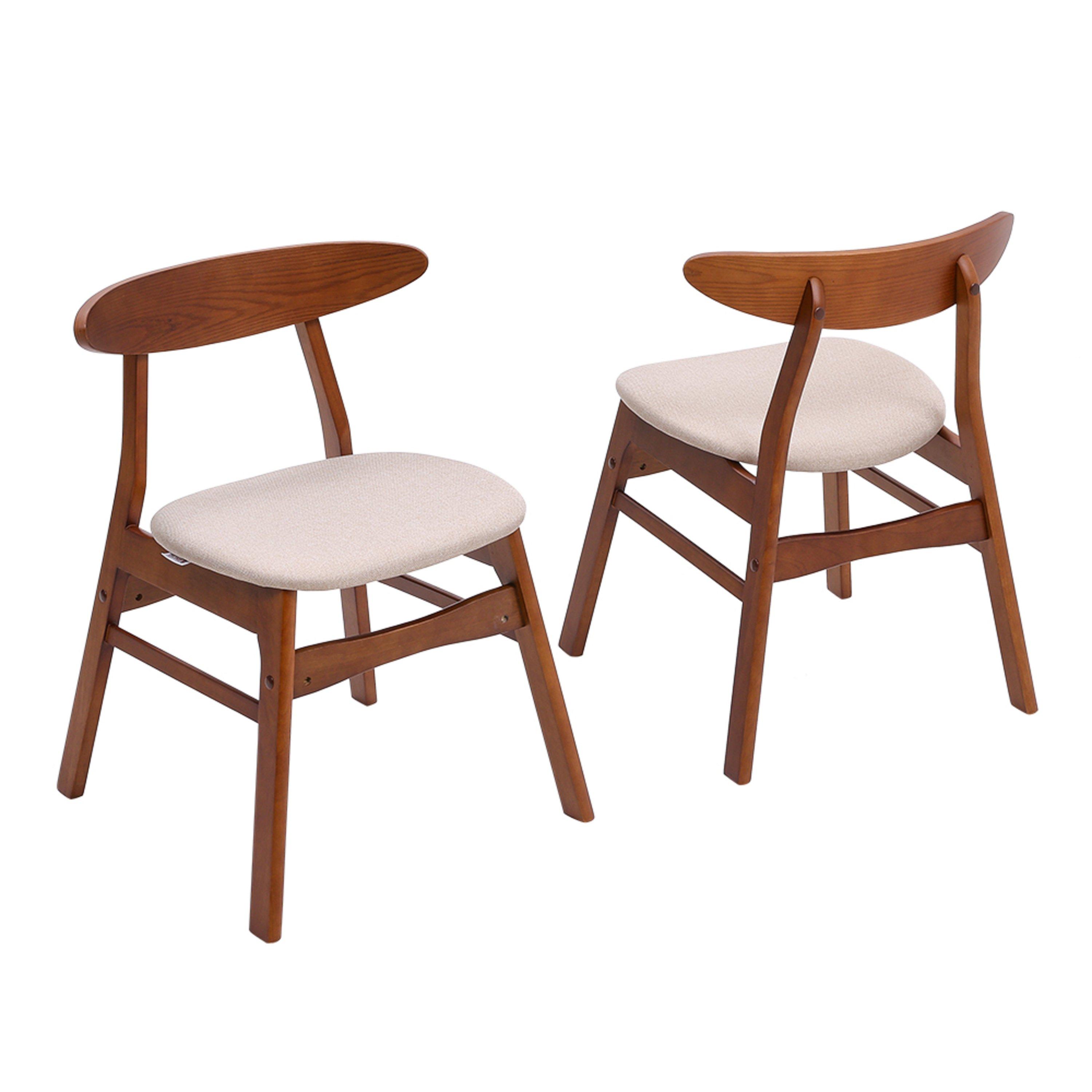 Beige Brown - Kabinet UK - Wooden Frame Linen Chair for Dining Room - 5