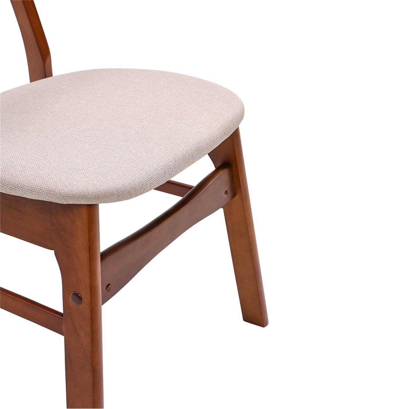 Beige Brown - Kabinet UK - Wooden Frame Linen Chair for Dining Room - 6