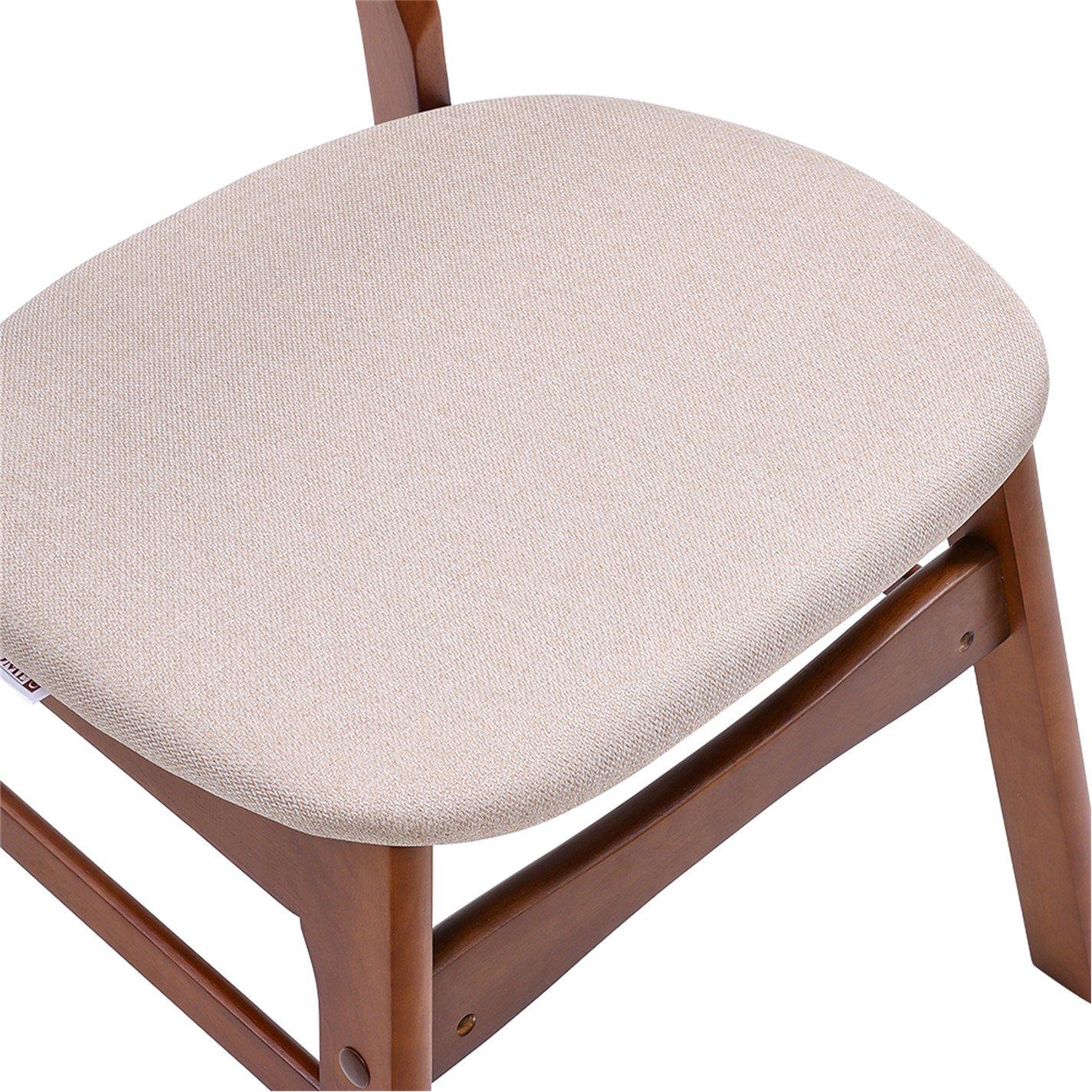 Beige Brown - Kabinet UK - Wooden Frame Linen Chair for Dining Room - 7