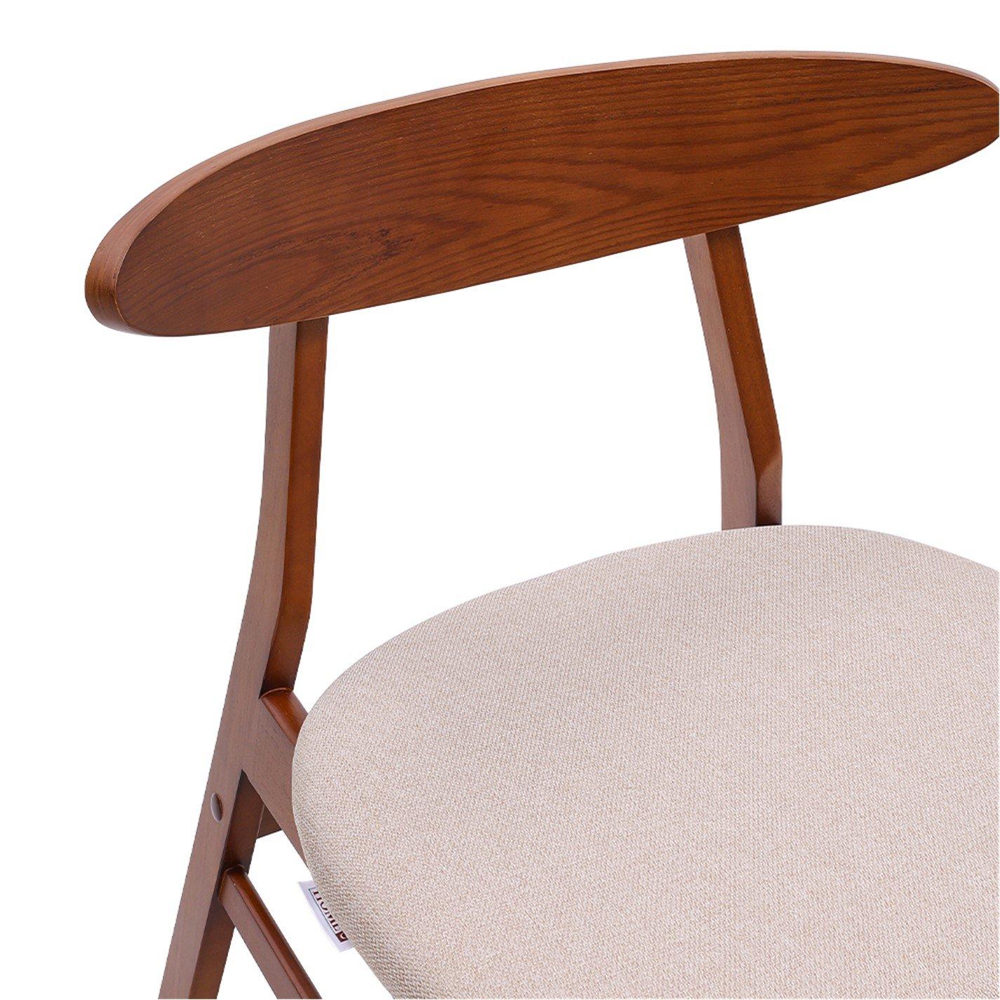 Beige Brown - Kabinet UK - Wooden Frame Linen Chair for Dining Room - 8