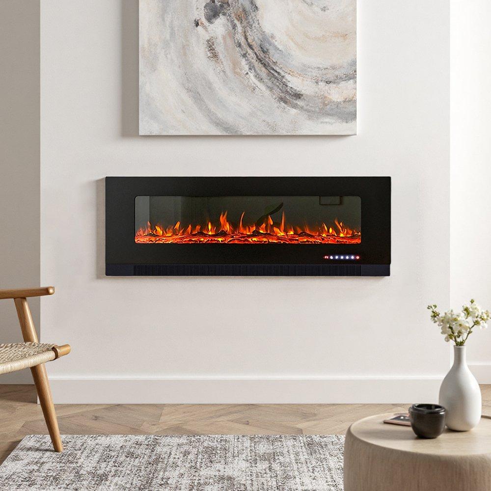 Black - Kabinet UK - 50inch Wall Mounted Electric Fireplace - 1