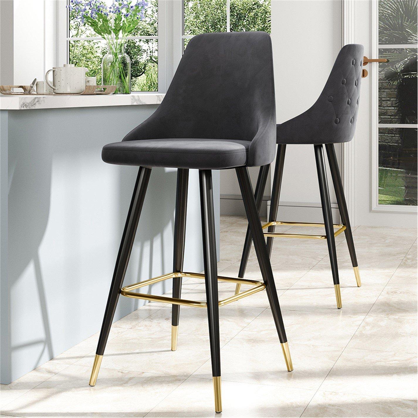 Black Gold - Kabinet UK - Set of 2 Modern Velvet Bar Stools - 1