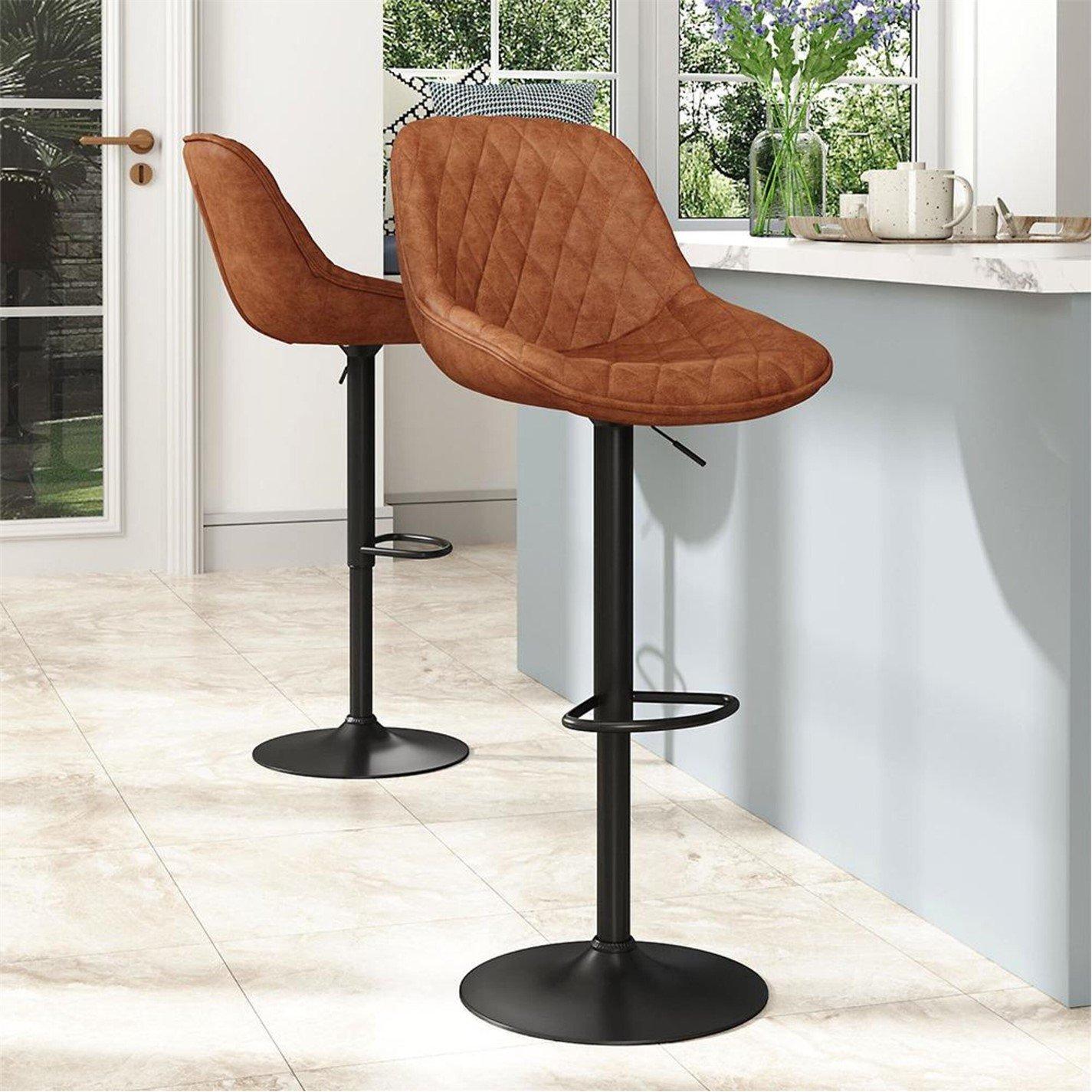 Black Brown - Kabinet UK - 2-Set PU Leather Counter Swivel Height Bar Stools - 1