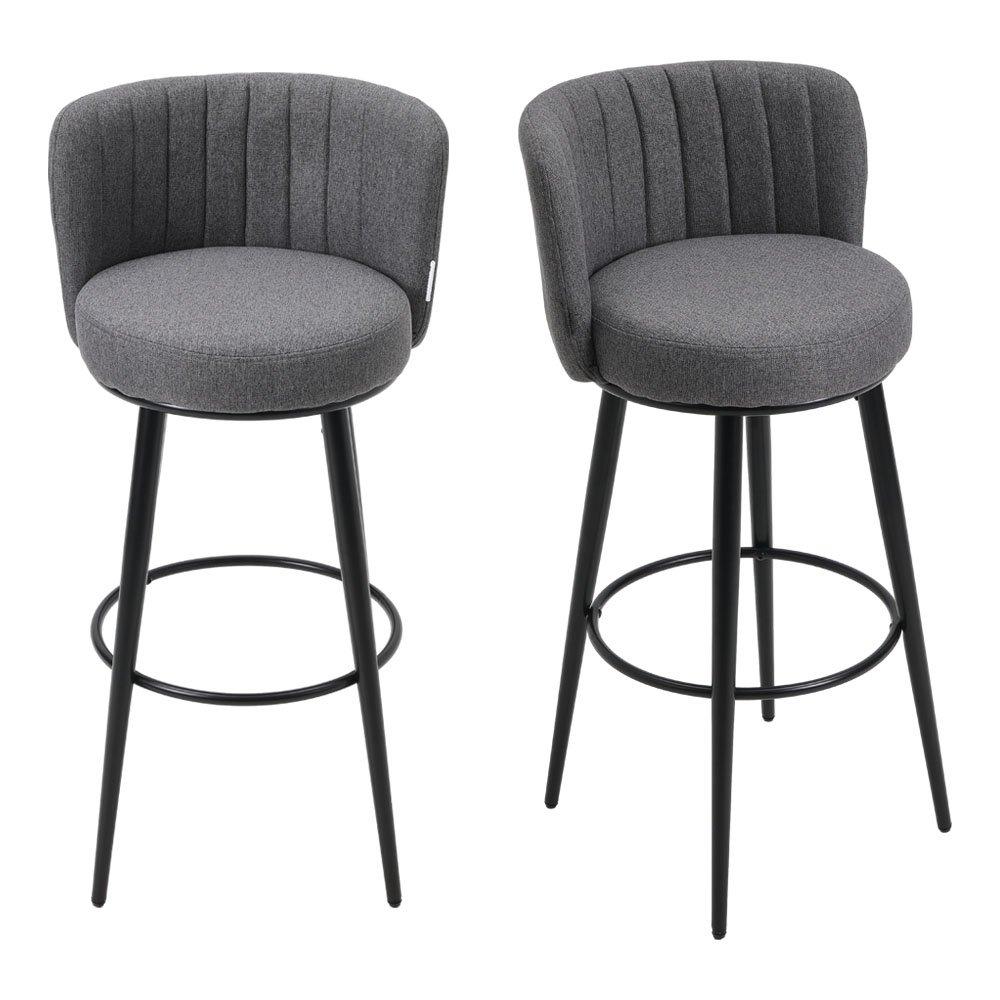 Dark Grey - Kabinet UK - 2 Pcs Premium Linen Upholstered Bar Stool - 1