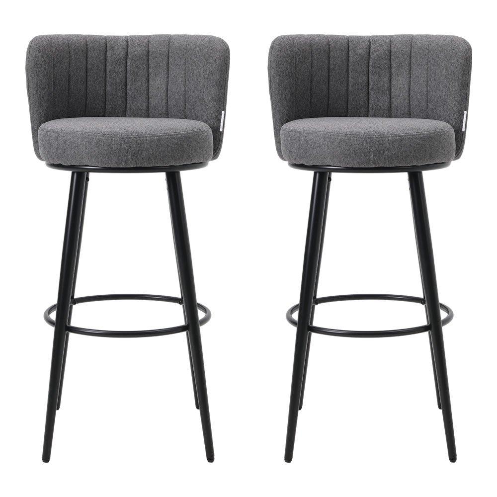 Dark Grey - Kabinet UK - 2 Pcs Premium Linen Upholstered Bar Stool - 2