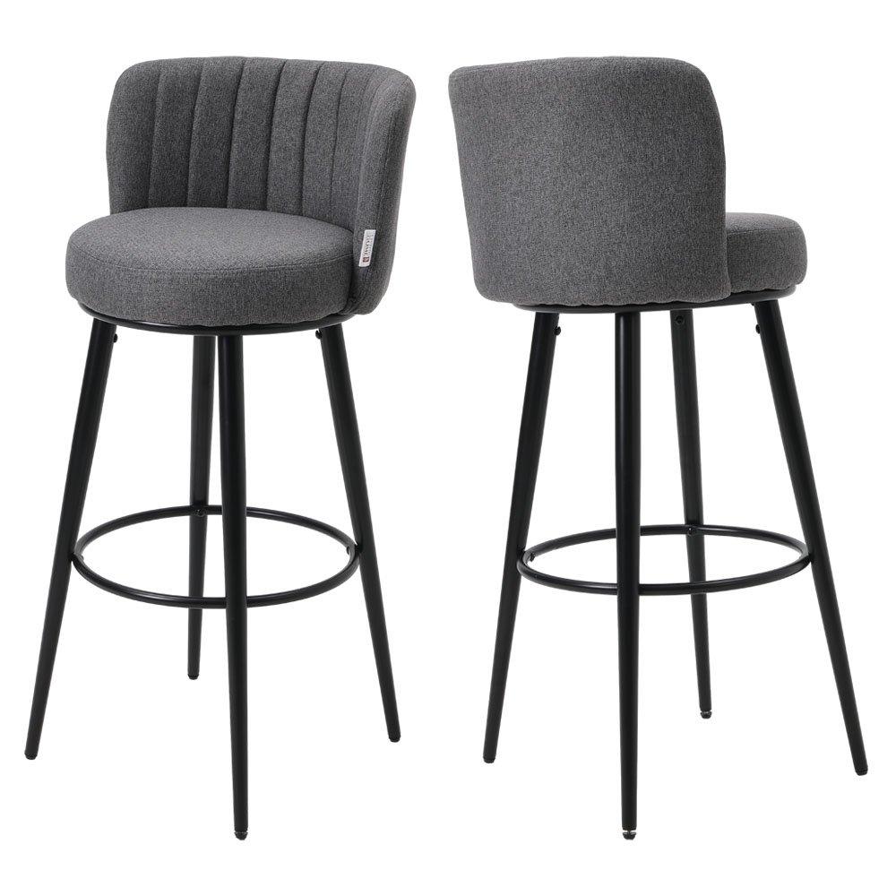 Dark Grey - Kabinet UK - 2 Pcs Premium Linen Upholstered Bar Stool - 3