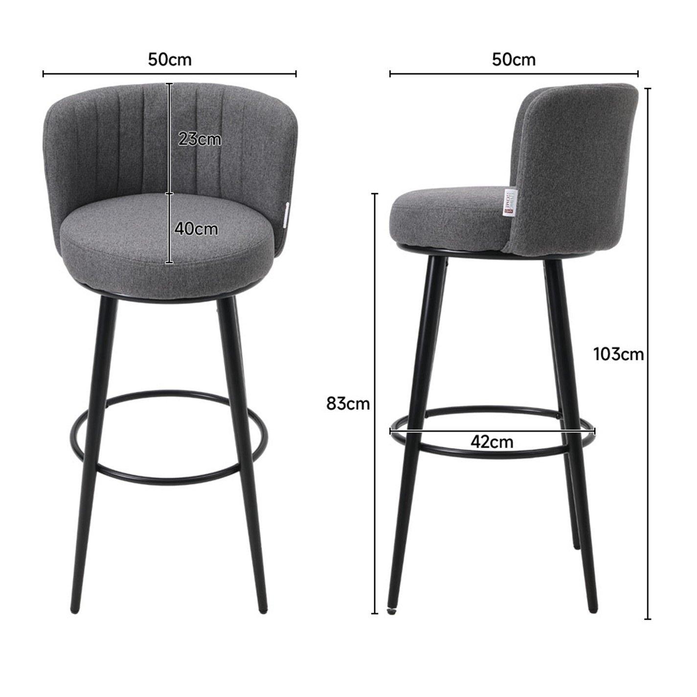 Dark Grey - Kabinet UK - 2 Pcs Premium Linen Upholstered Bar Stool - 8