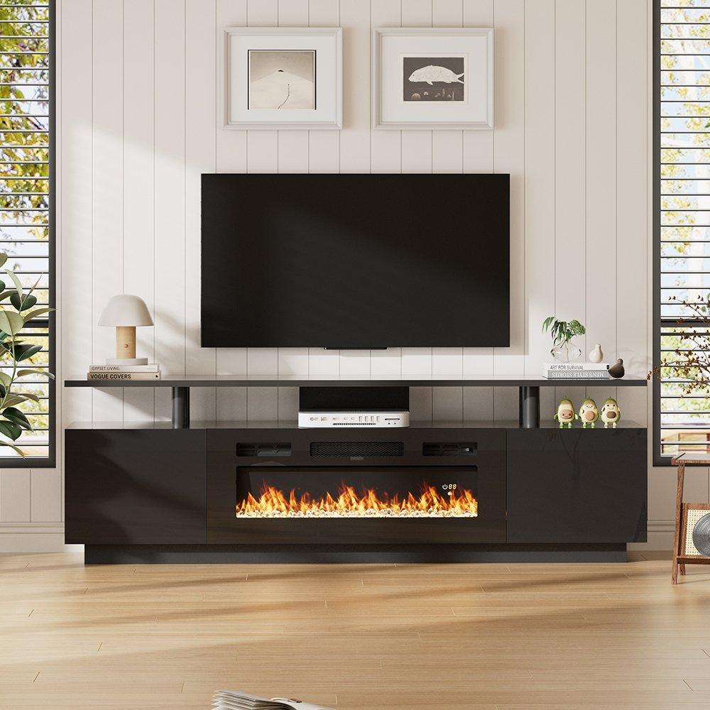 Black - Kabinet UK - Recessed Electric Fireplace TV Stand with Remote - 1