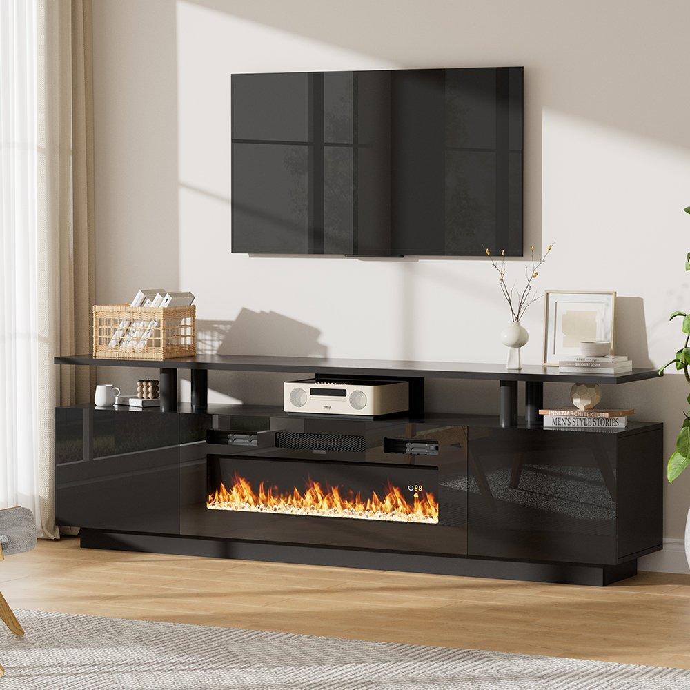 Black - Kabinet UK - Recessed Electric Fireplace TV Stand with Remote - 2