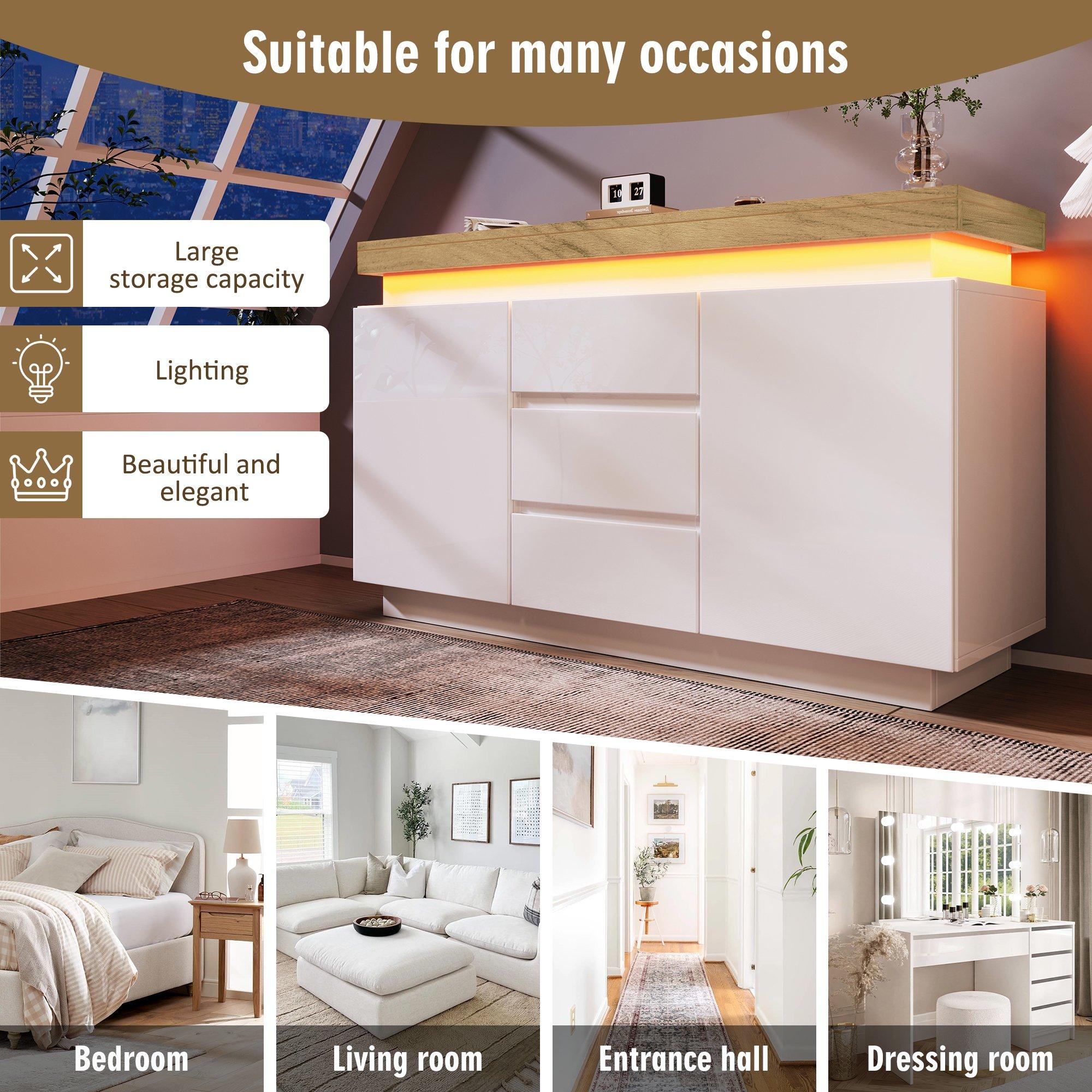 White - Urban Meuble - Modern Led High-Gloss Sideboard Chest of Drawers - 13