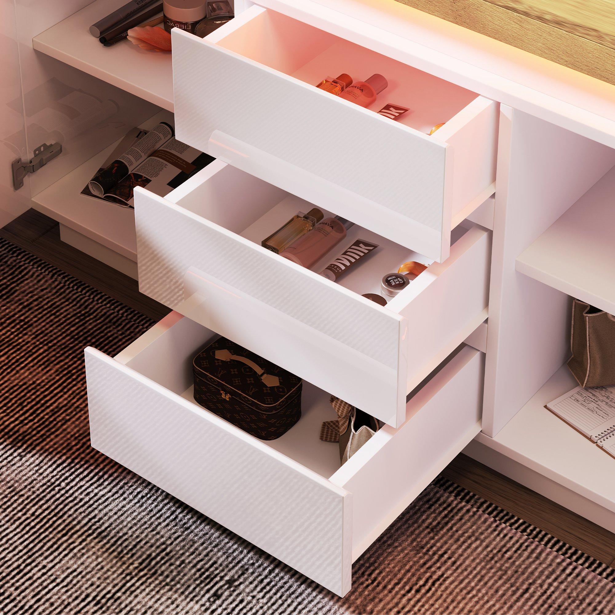 White - Urban Meuble - Modern Led High-Gloss Sideboard Chest of Drawers - 16