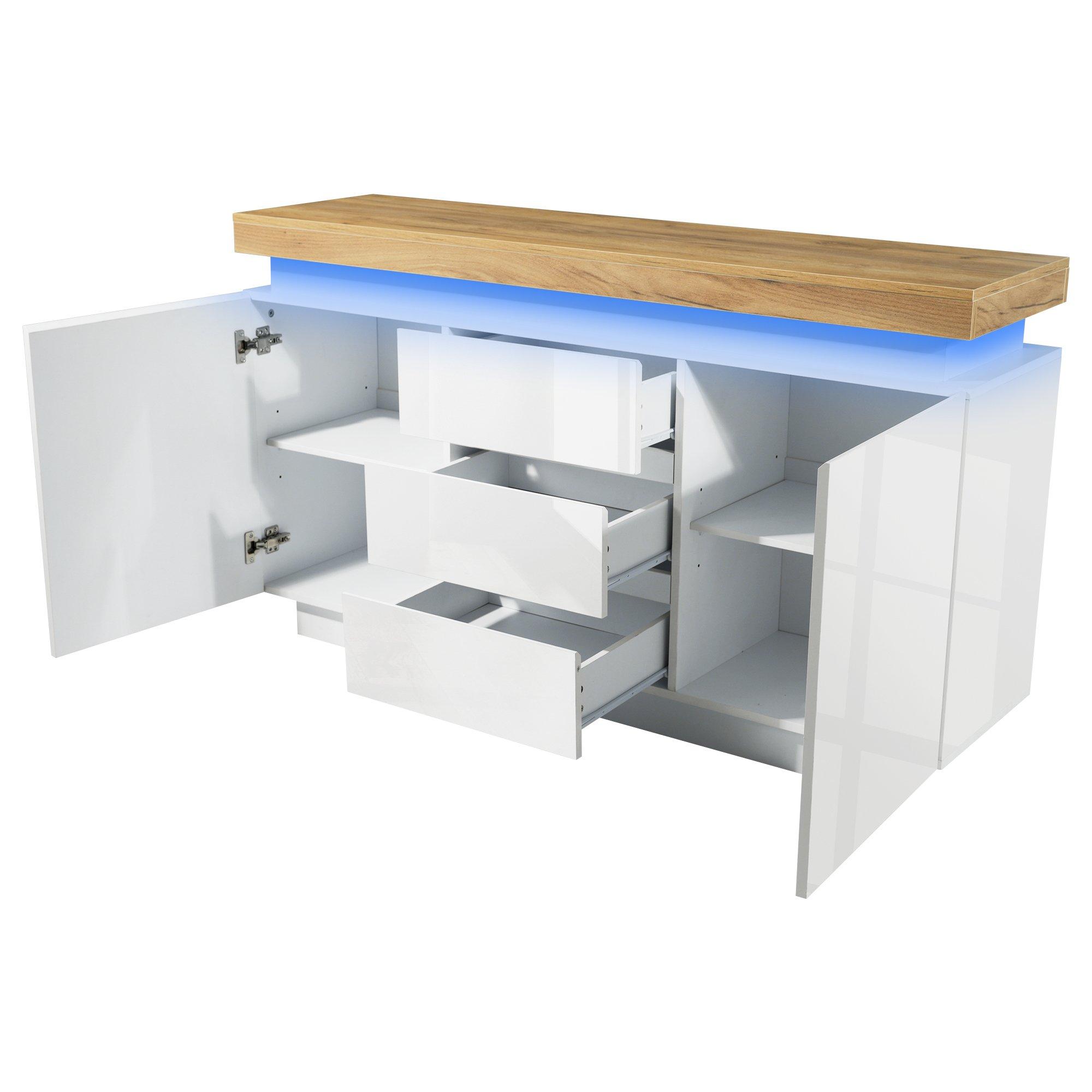 White - Urban Meuble - Modern Led High-Gloss Sideboard Chest of Drawers - 8