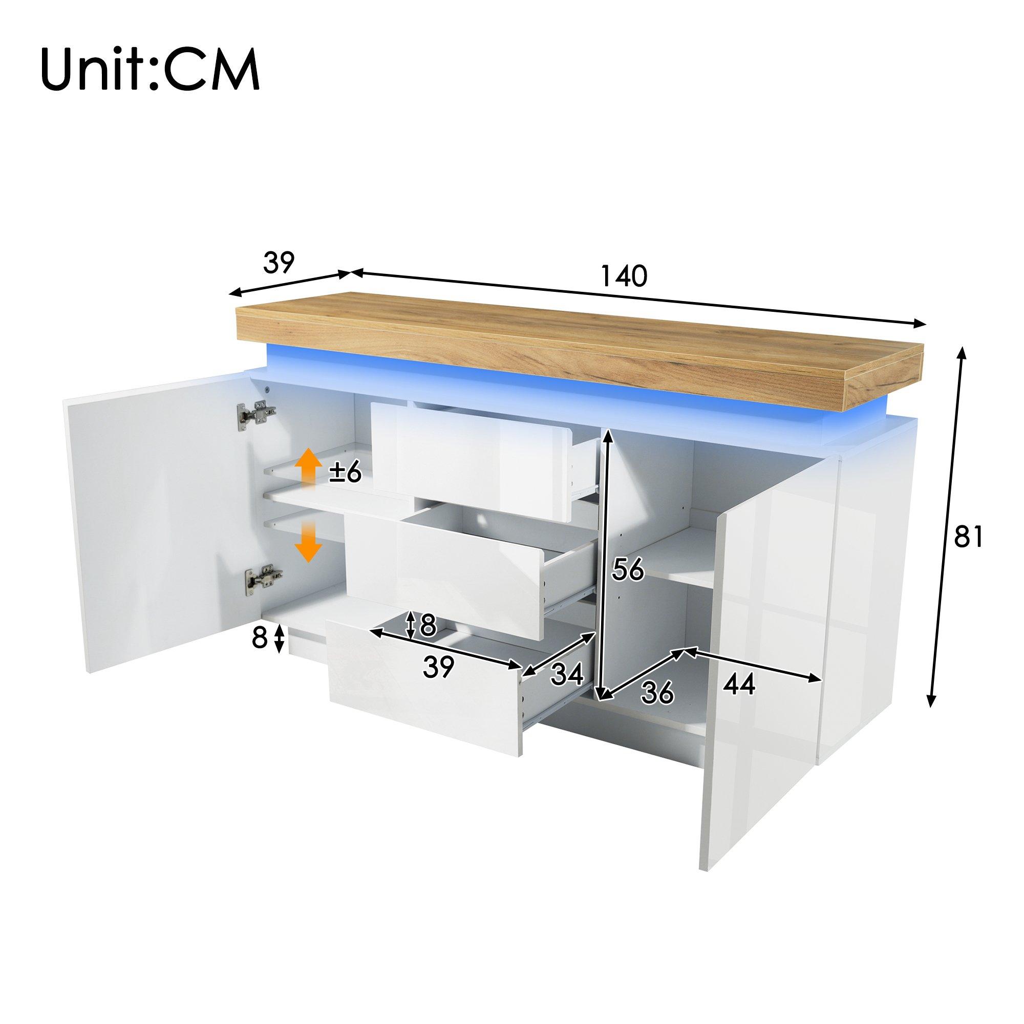 White - Urban Meuble - Modern Led High-Gloss Sideboard Chest of Drawers - 8
