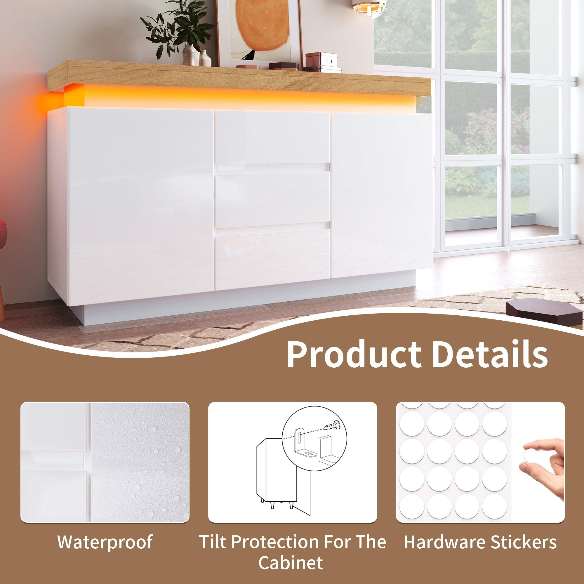 White - Urban Meuble - Modern Led High-Gloss Sideboard Chest of Drawers - 10