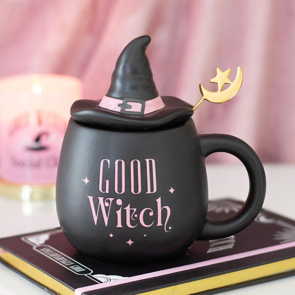 Something Different  Good Witch Lidded Mug With Spoon - Black