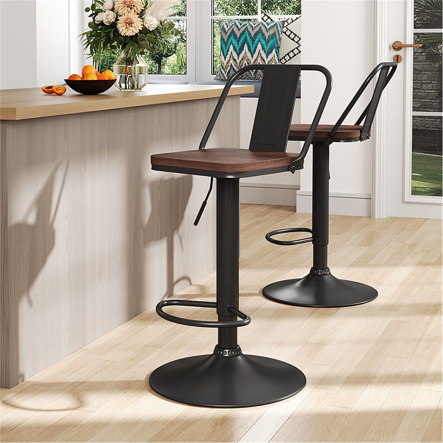Dark Brown - Kabinet UK - 2Pcs Kitchen Adjustable Bar Stool Dining Chair - 1