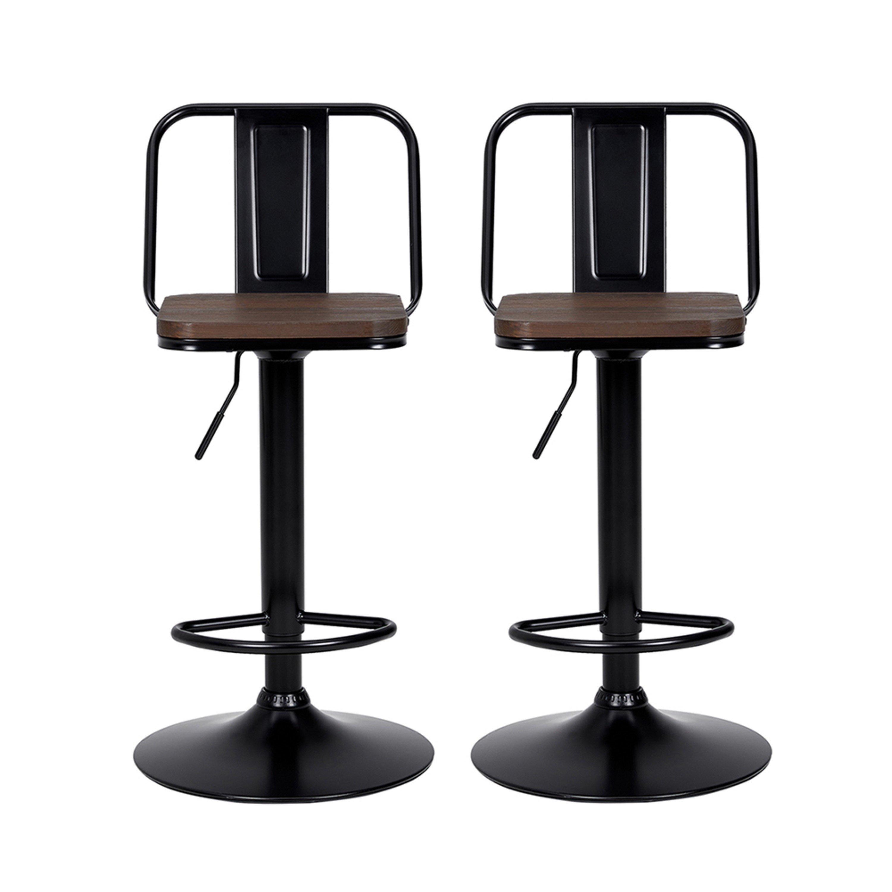 Dark Brown - Kabinet UK - 2Pcs Kitchen Adjustable Bar Stool Dining Chair - 2
