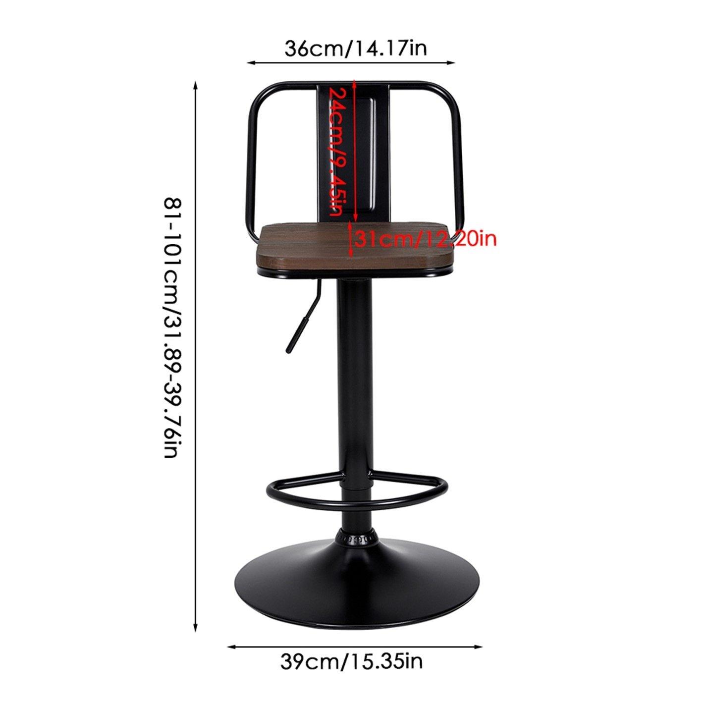 Dark Brown - Kabinet UK - 2Pcs Kitchen Adjustable Bar Stool Dining Chair - 11