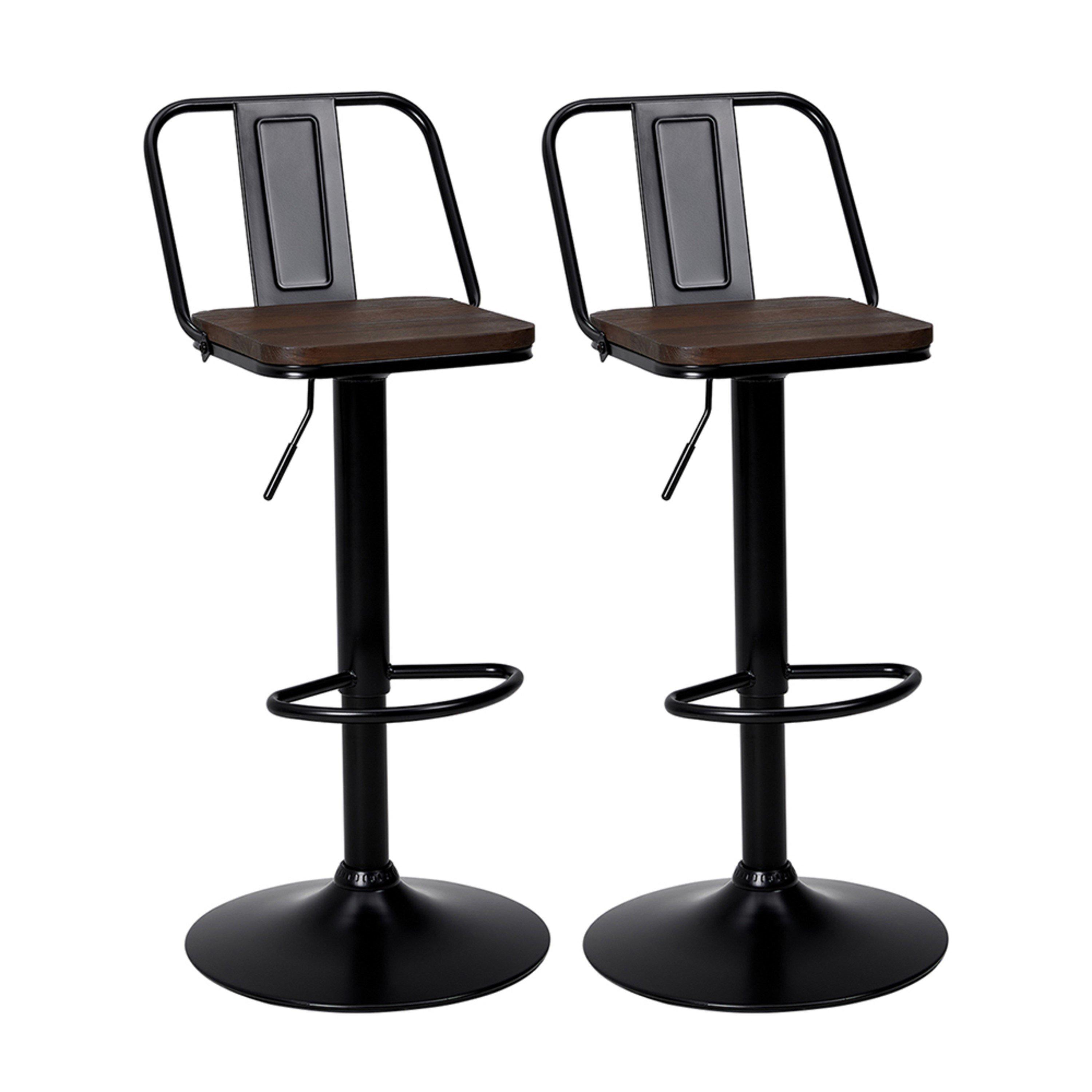 Dark Brown - Kabinet UK - 2Pcs Kitchen Adjustable Bar Stool Dining Chair - 3