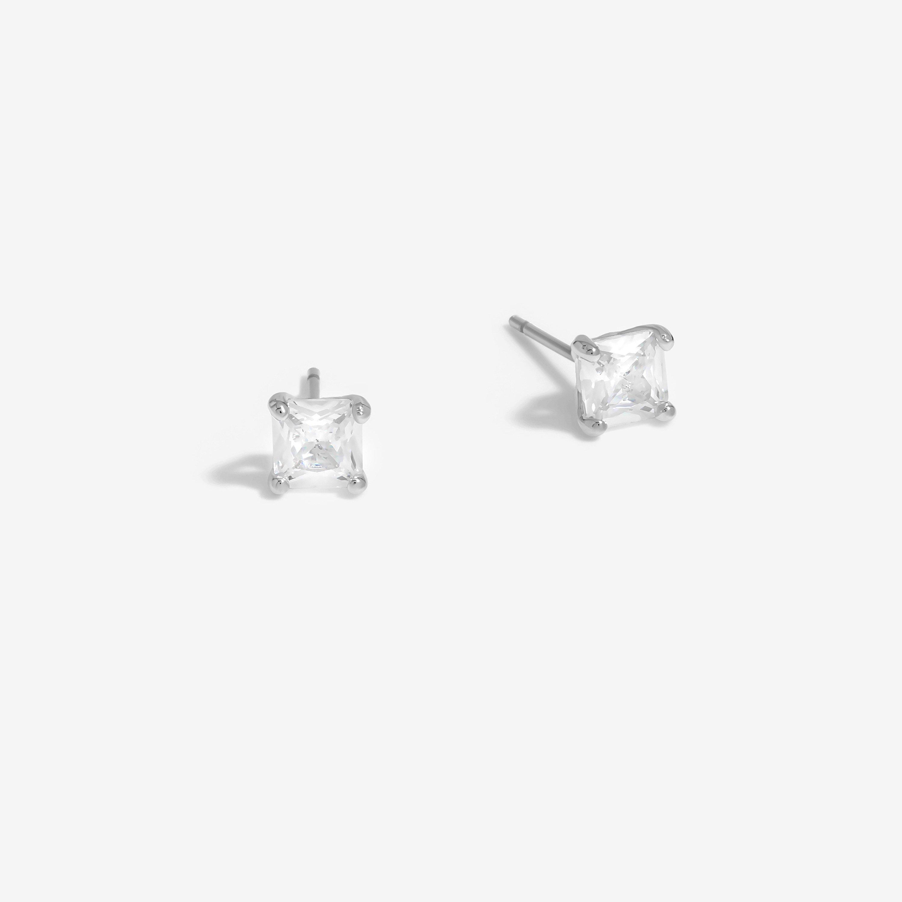 Jon Richard Rhodium Plated Cubic Zirconia Square Stud Earrings