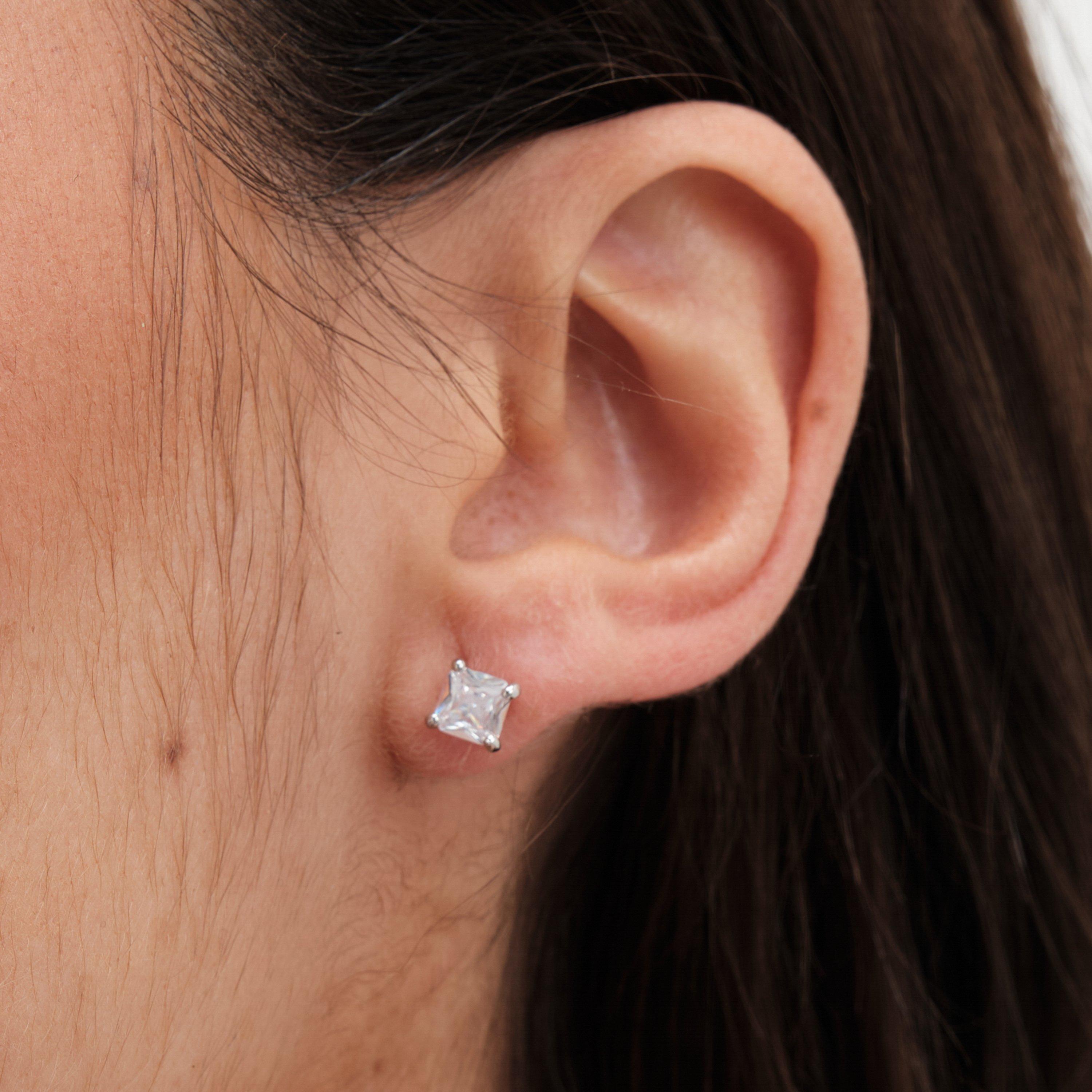 Silver - Jon Richard - Rhodium Plated Cubic Zirconia Square Stud Earrings - 2