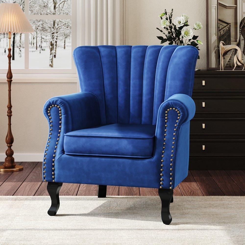 Dark Blue - Kabinet UK - Vintage Velvet Wing Back Armchair with Studs - 2