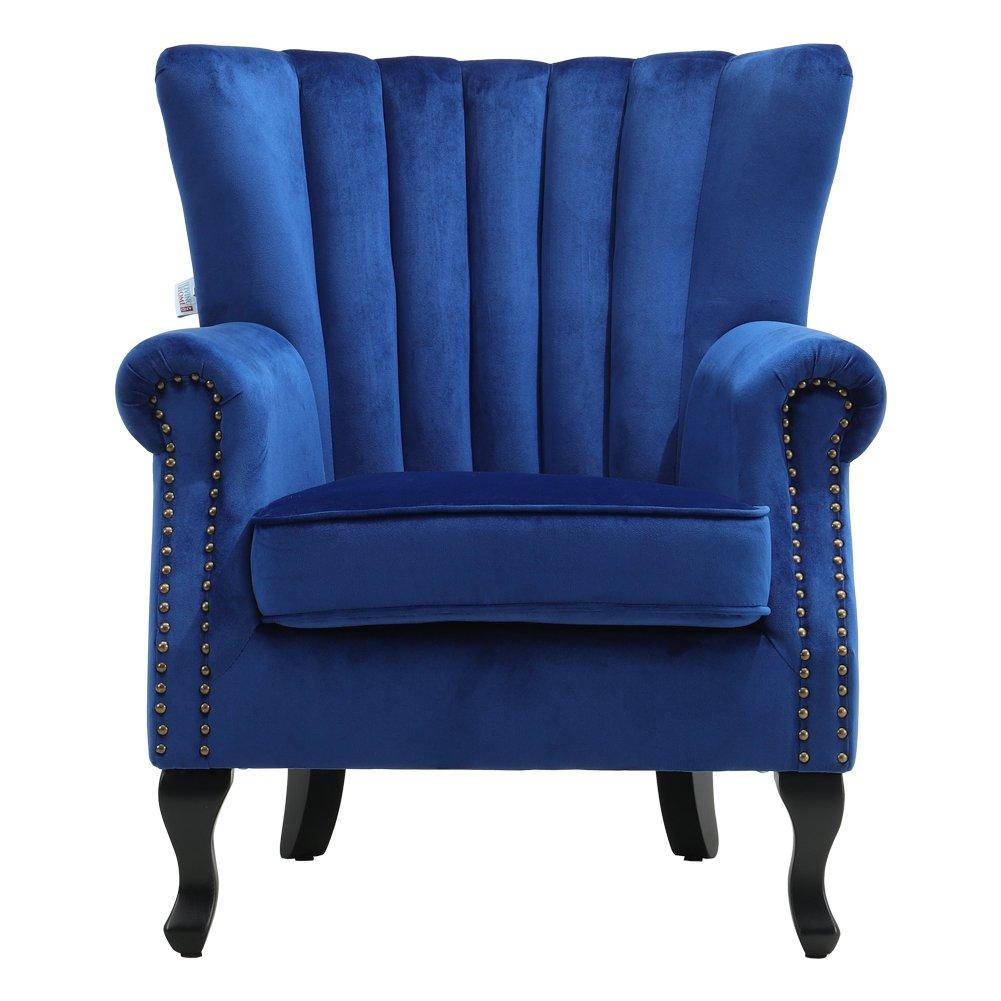 Dark Blue - Kabinet UK - Vintage Velvet Wing Back Armchair with Studs - 3