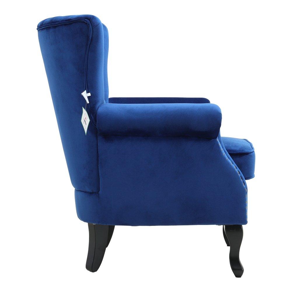 Dark Blue - Kabinet UK - Vintage Velvet Wing Back Armchair with Studs - 5