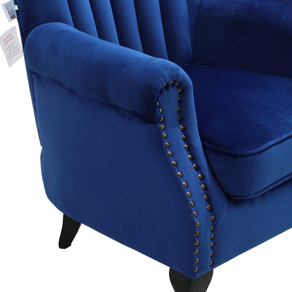 Dark Blue - Kabinet UK - Vintage Velvet Wing Back Armchair with Studs - 7