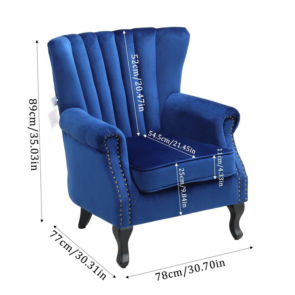 Dark Blue - Kabinet UK - Vintage Velvet Wing Back Armchair with Studs - 10