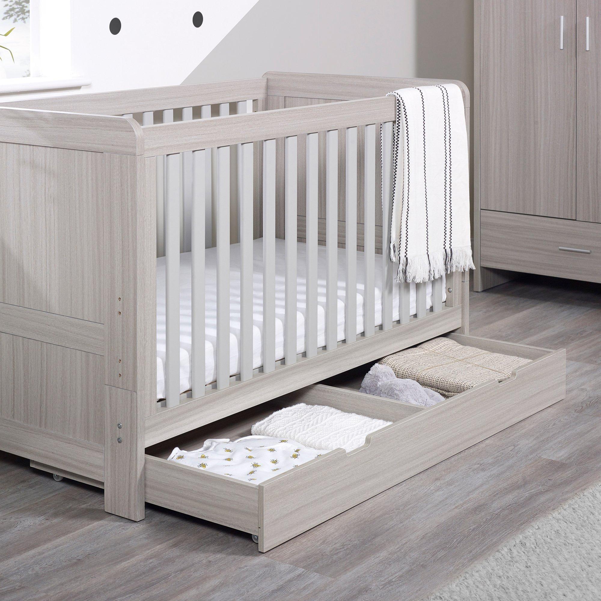 Ash Grey - Ickle Bubba - Pembrey Cot Bed & Under Drawer - 1