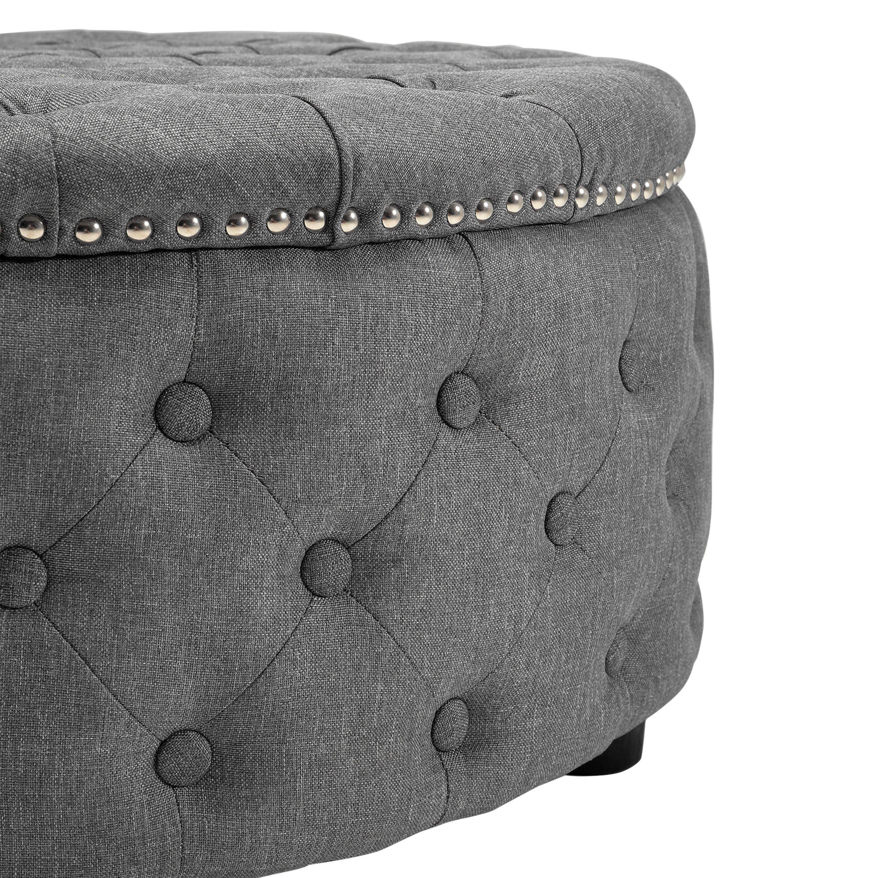 Grey - Kabinet UK - Linen Deep Buttoned Footstool with Studded Edge - 6