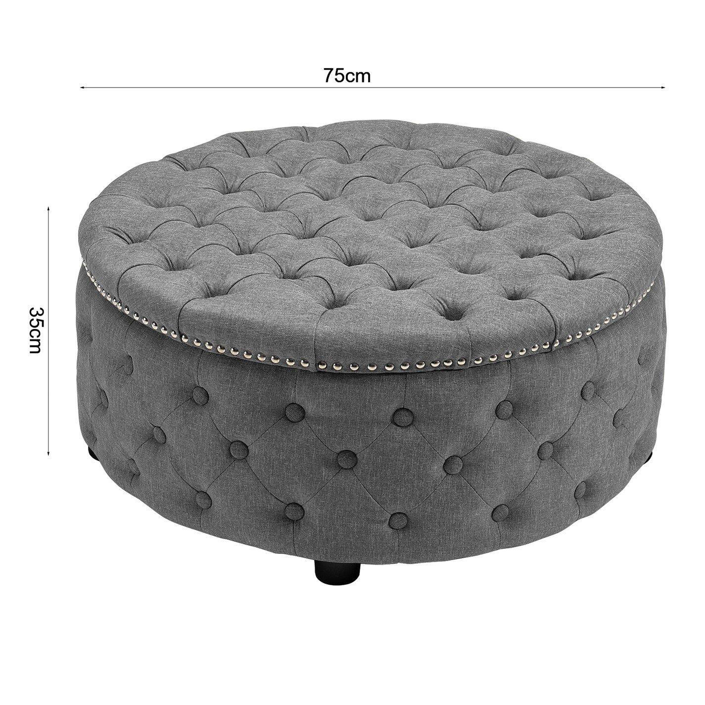 Grey - Kabinet UK - Linen Deep Buttoned Footstool with Studded Edge - 7