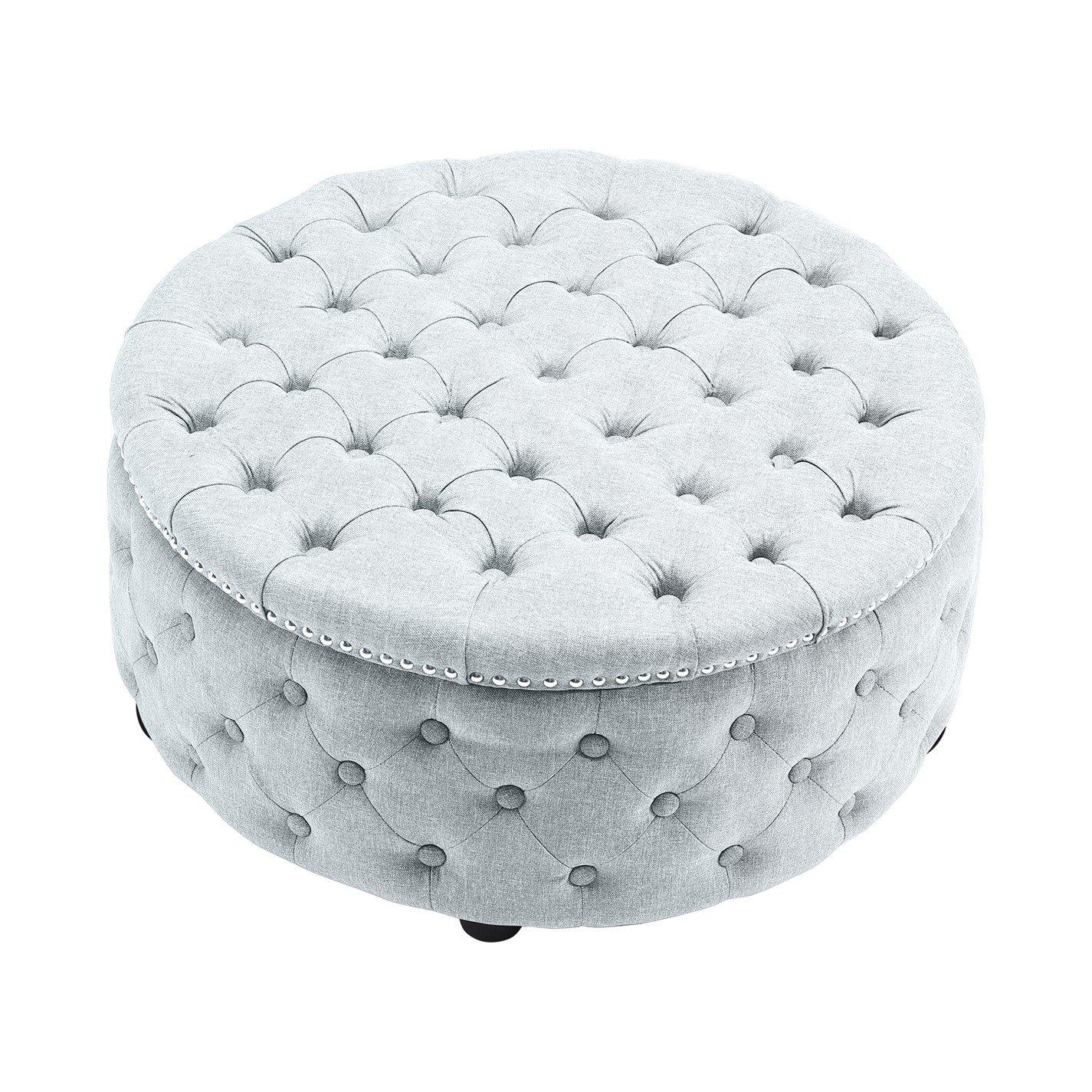 Grey White - Kabinet UK - Contemporary Round Ottoman with Grey Fabric - 4