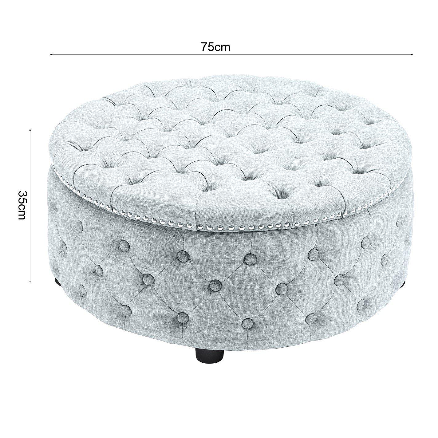 Grey White - Kabinet UK - Contemporary Round Ottoman with Grey Fabric - 5