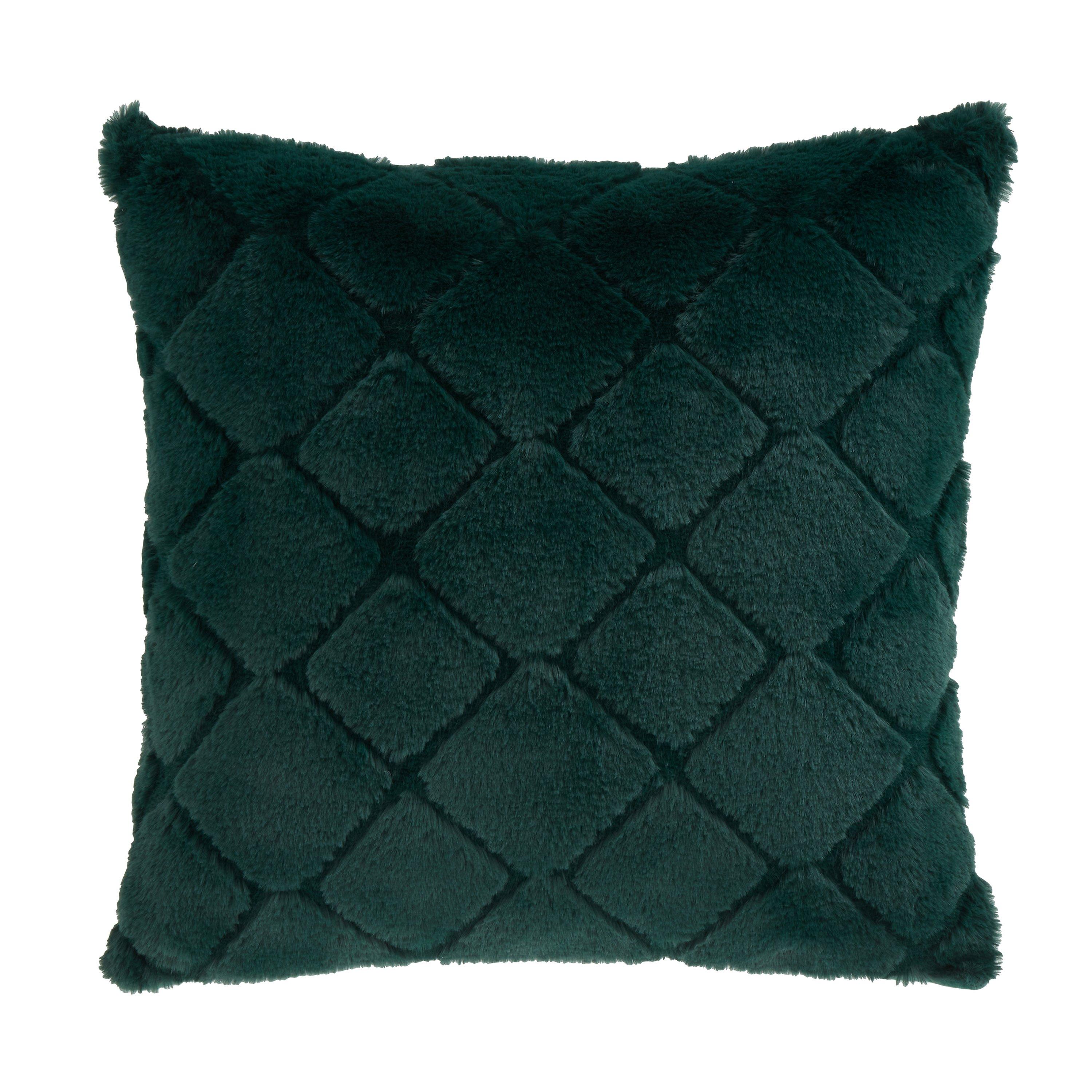 Green - Catherine Lansfield - Cosy Diamond Faux Fur Cuddle Cushion Back Rest - 4