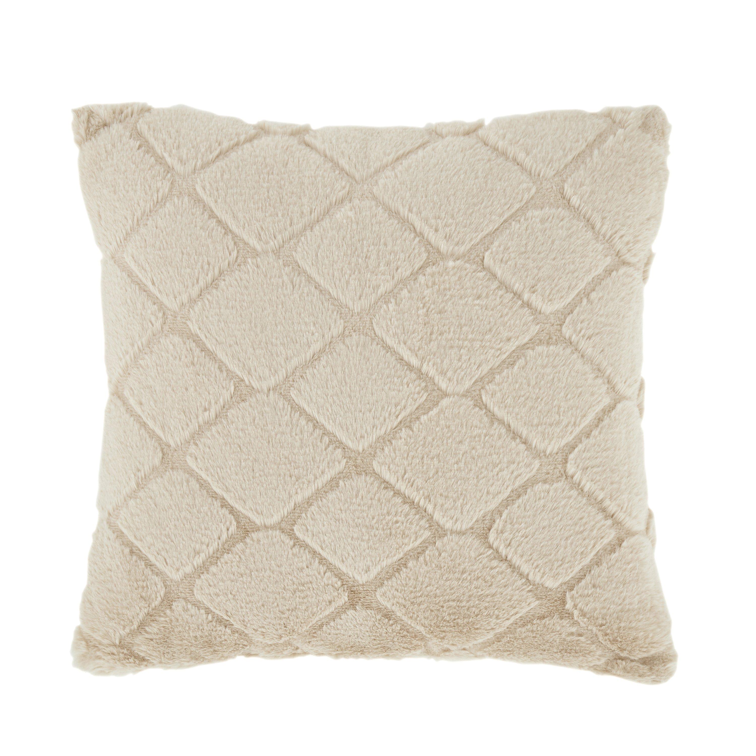 Natural - Catherine Lansfield - Cosy Diamond Faux Fur Cuddle Cushion Back Rest - 4