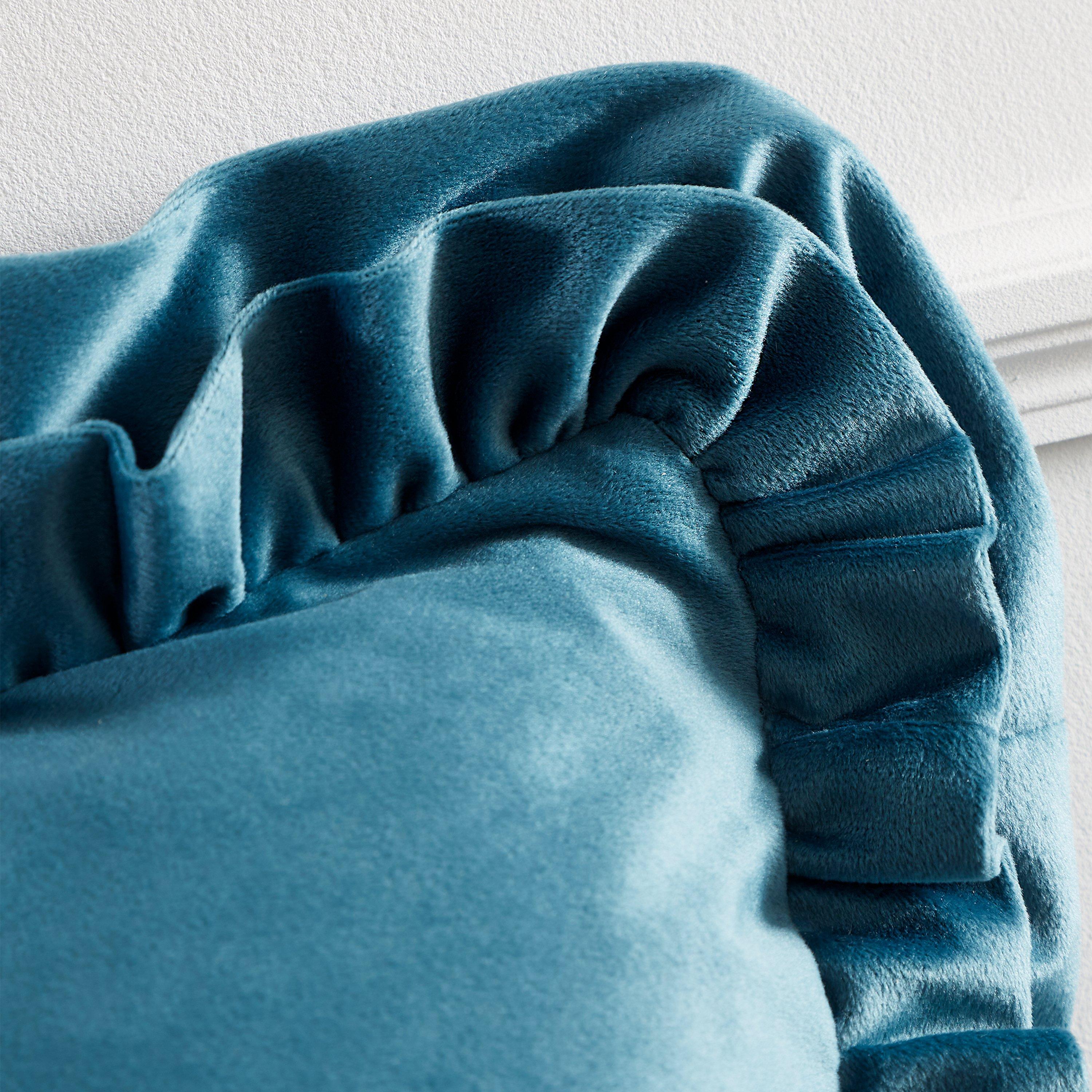 Teal - Catherine Lansfield - So Soft Velvet Touch Double Frill Cushion - 2