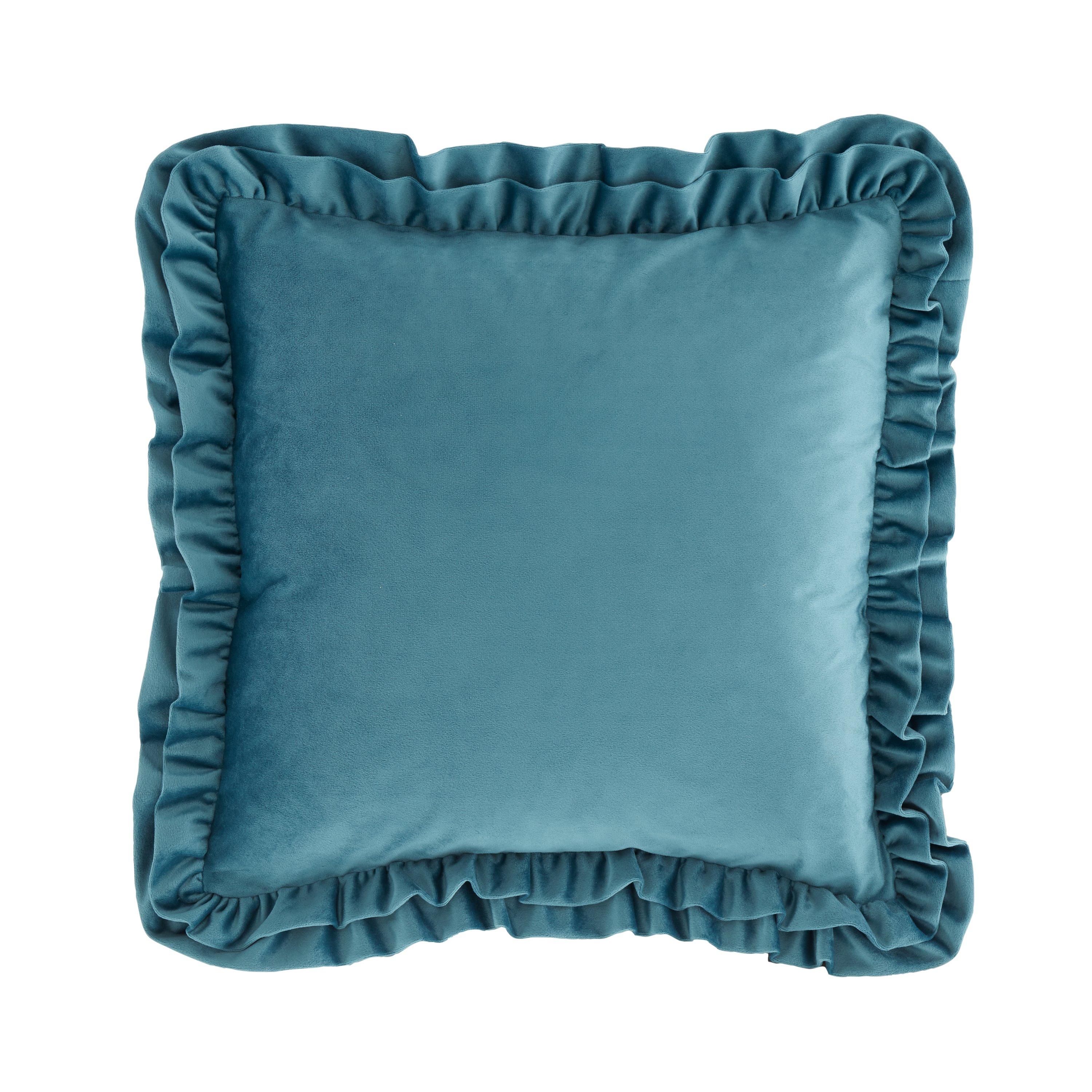 Teal - Catherine Lansfield - So Soft Velvet Touch Double Frill Cushion - 5