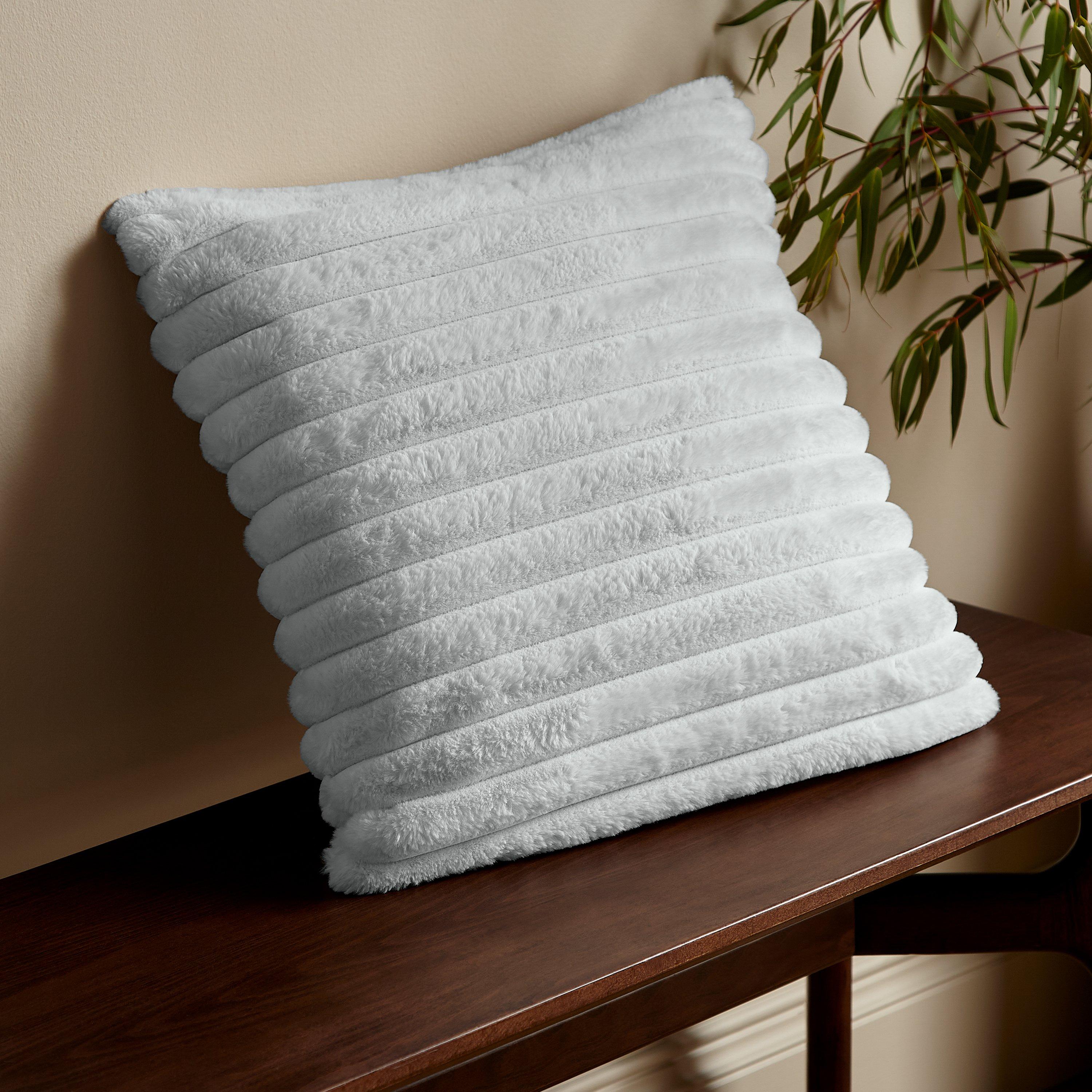 Catherine Lansfield  Cosy Ribbed Faux Fur Soft Touch Cushion - Grey - 45x45cm