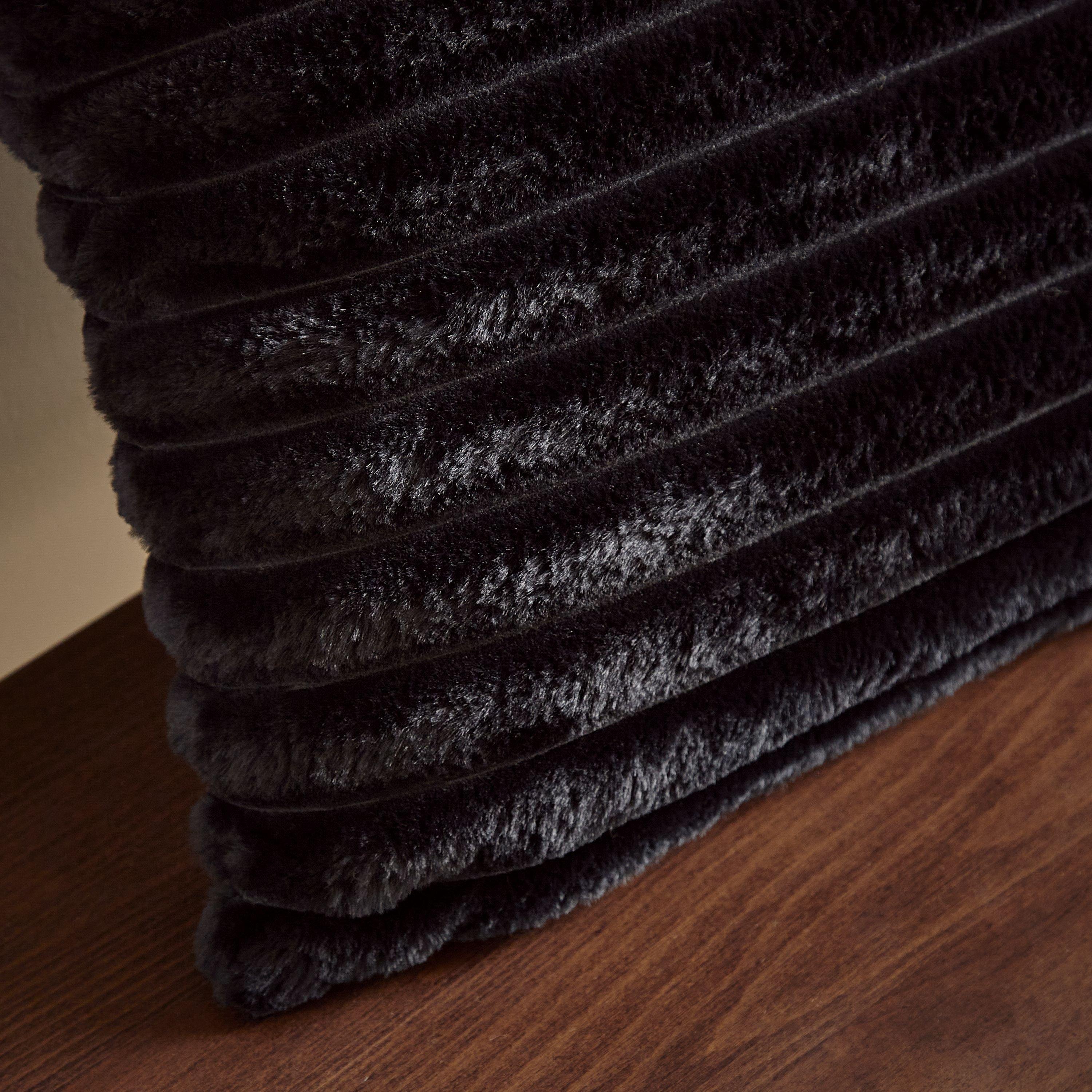 Black - Catherine Lansfield - Cosy Ribbed Faux Fur Soft Touch Cushion - 2