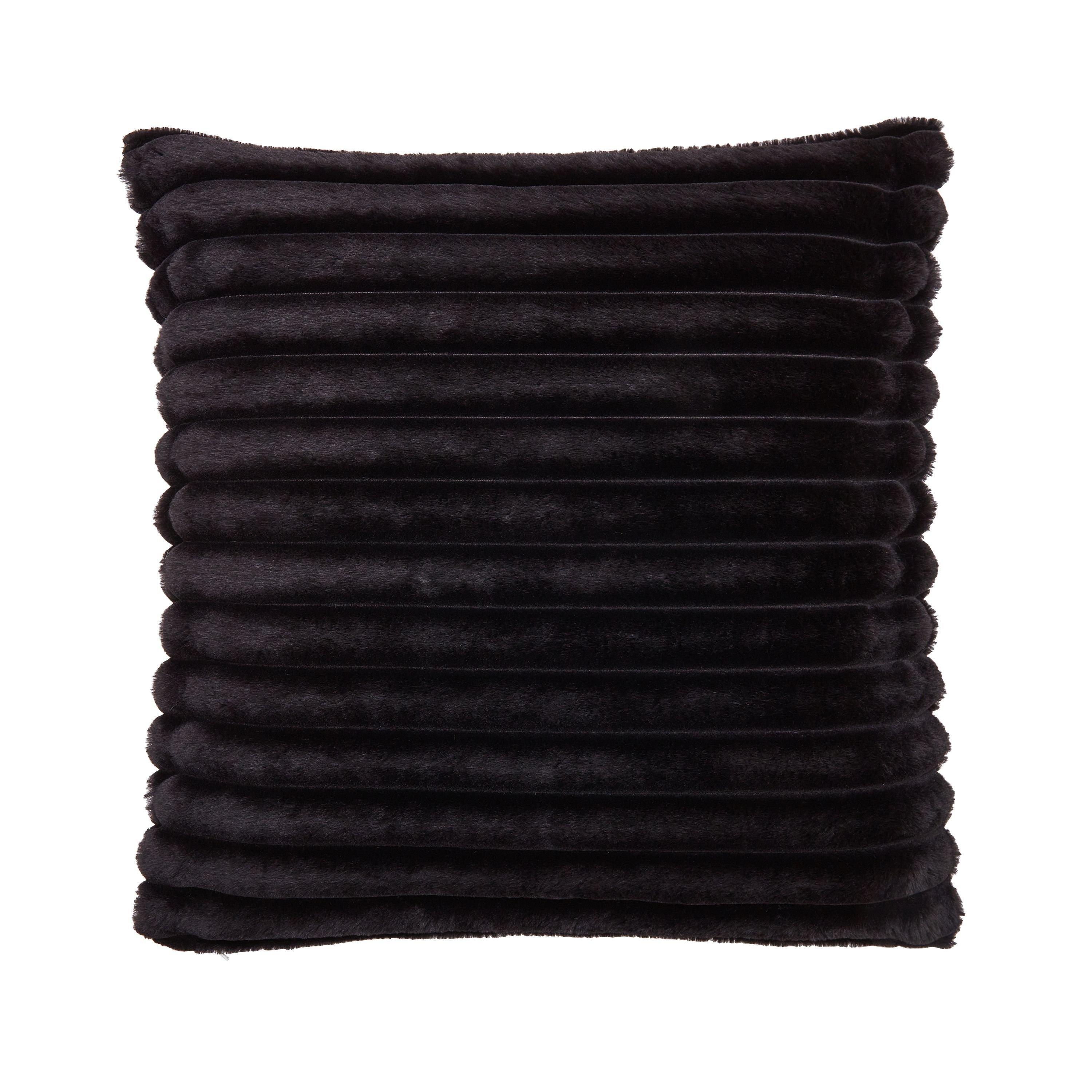 Black - Catherine Lansfield - Cosy Ribbed Faux Fur Soft Touch Cushion - 5