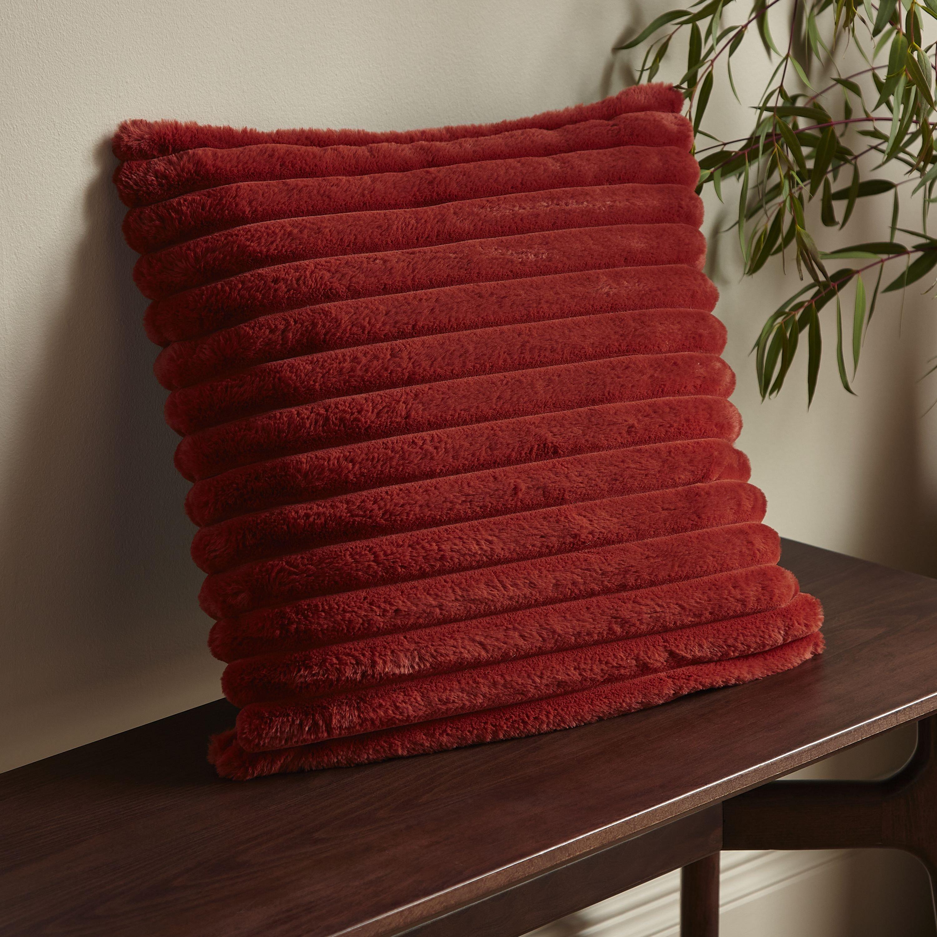 Catherine Lansfield  Orange Cosy Ribbed Faux Fur Soft Touch Cushion in Size 45x45cm, Sports Direct - Image 6